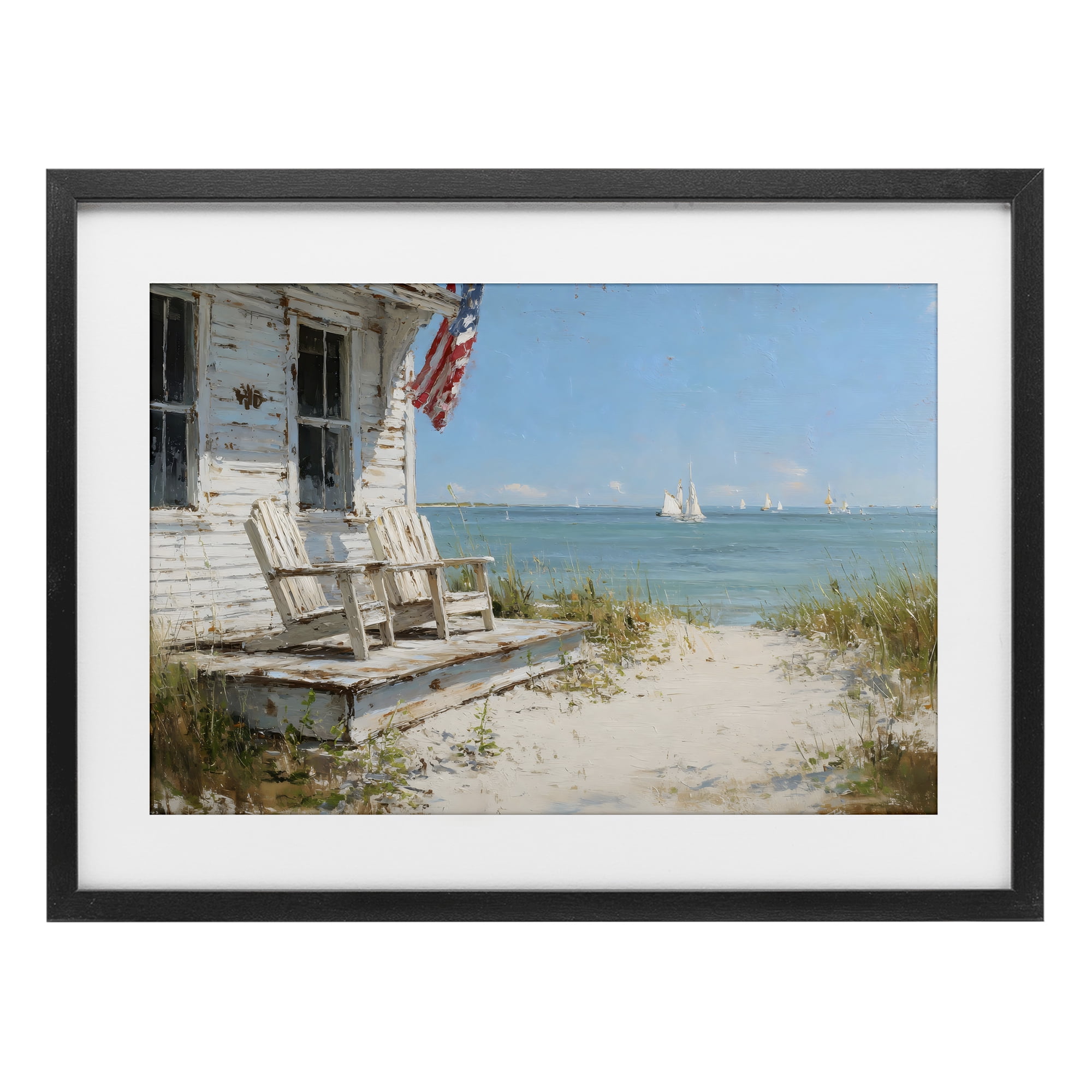 Stupell Industries By The Ocean Cottage Retreat Black Framed Print Under Glass, design by Petal Prints Design