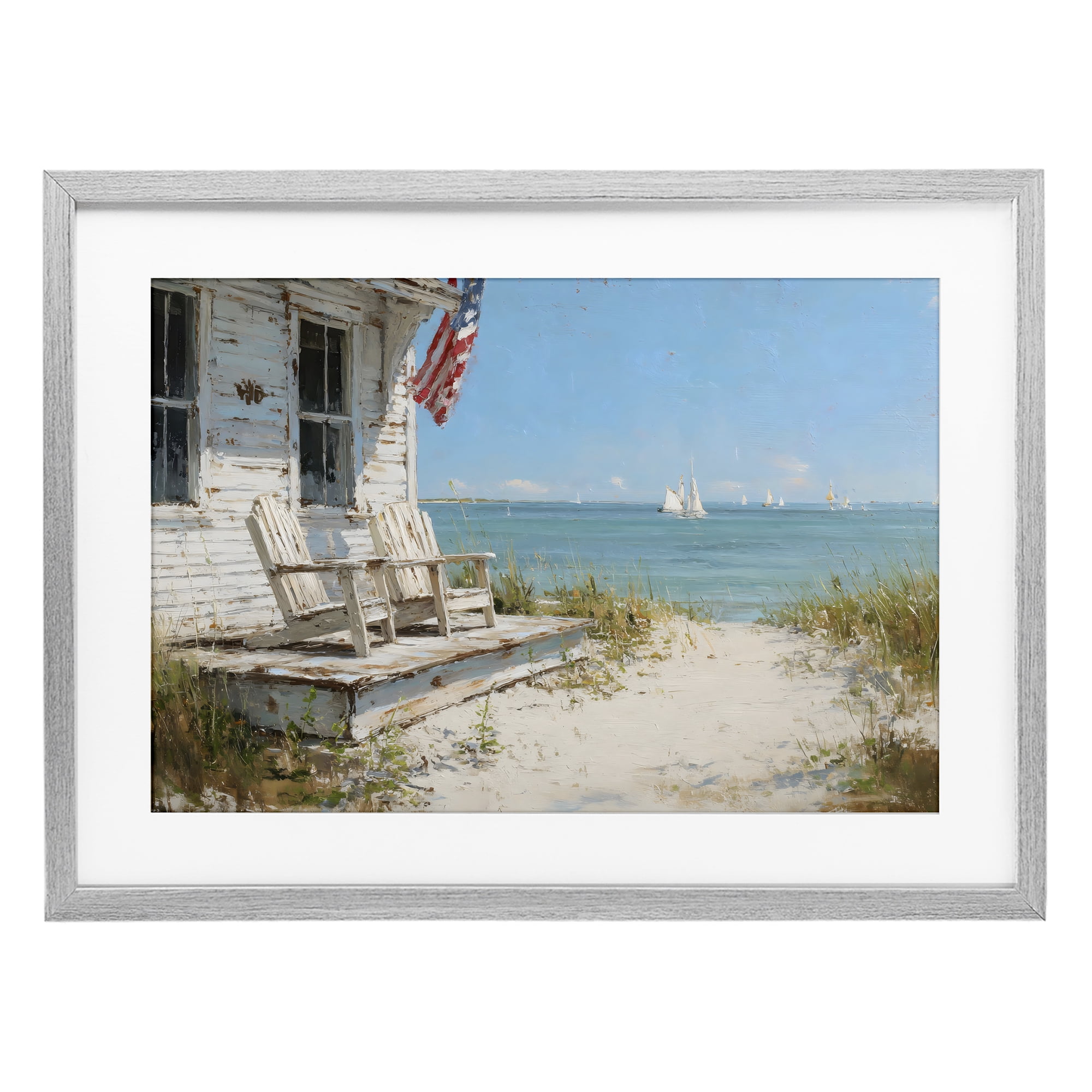 Stupell Industries By The Ocean Cottage Retreat Gray Framed Print Under Glass, design by Petal Prints Design