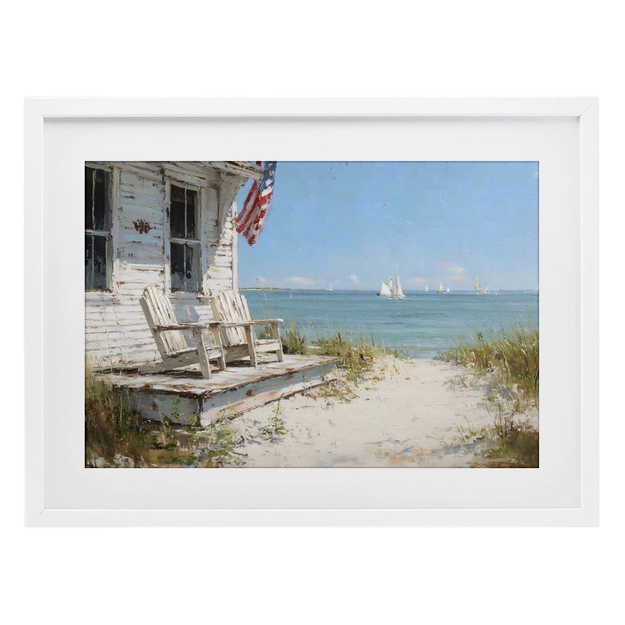 Stupell Industries By The Ocean Cottage Retreat White Framed Print Under Glass, design by Petal Prints Design