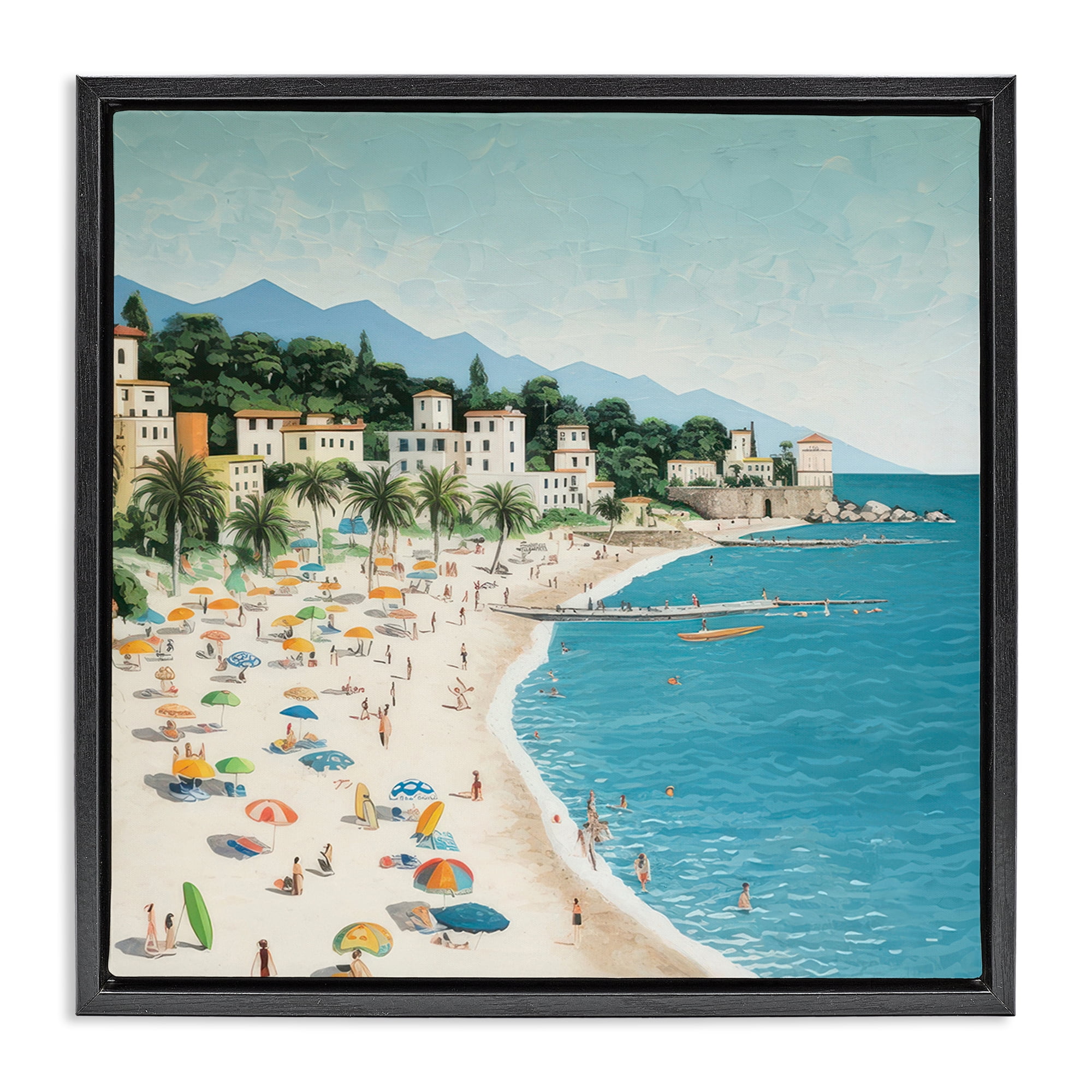 Stupell Industries By Water's Edge Nautical & Beach Painting Black Floater Framed Canvas Art Print Wall Art, 18 x 18