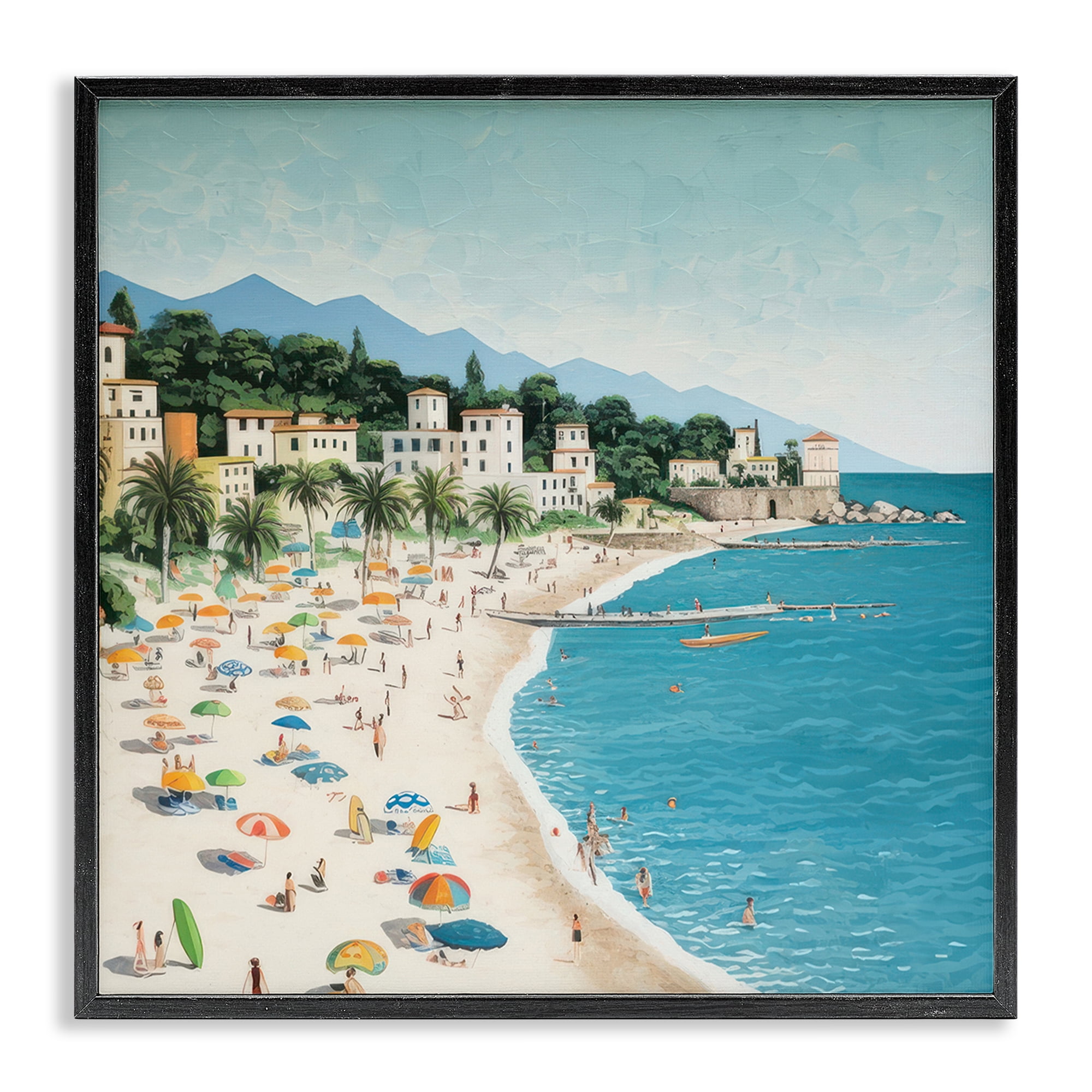 Stupell Industries By Water's Edge Nautical & Beach Painting Black Framed Art Print Wall Art, 12 x 12