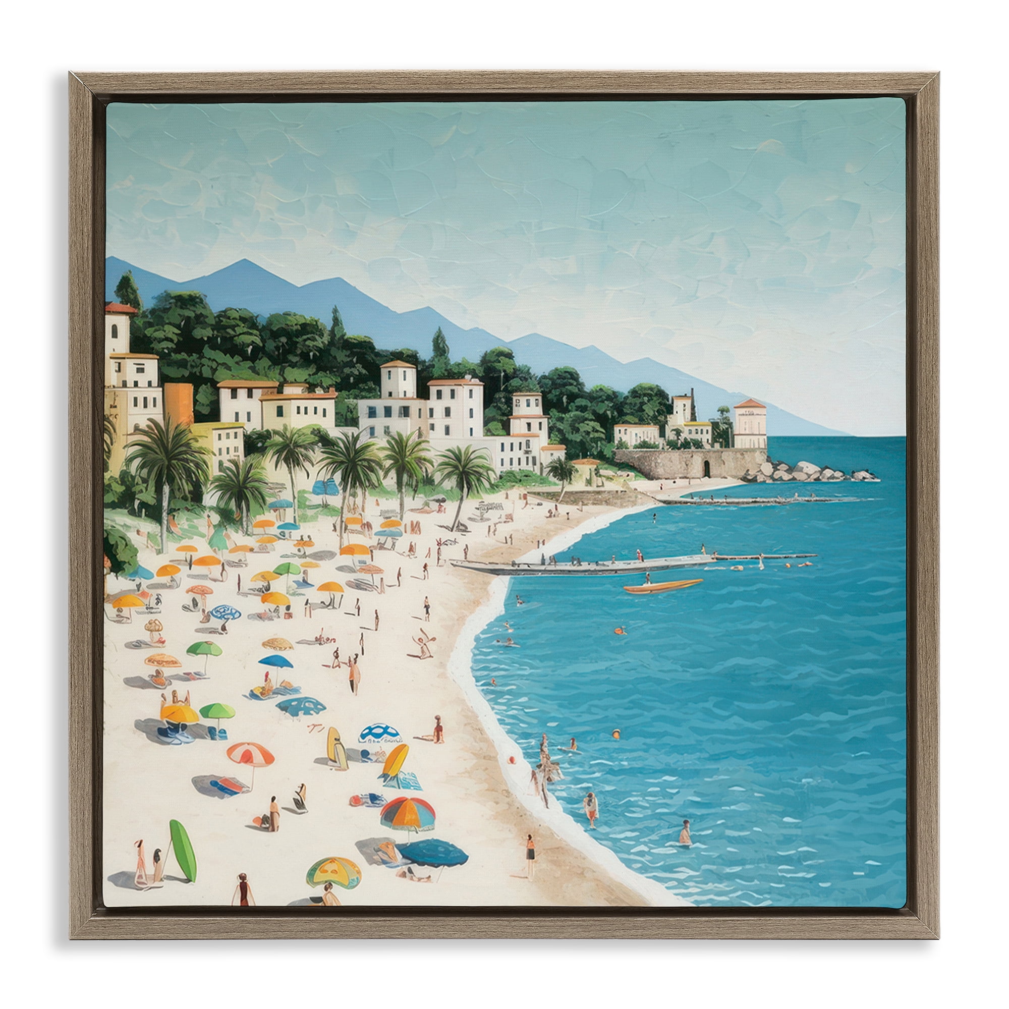 Stupell Industries By Water's Edge Nautical & Beach Painting Brown Floater Framed Canvas Art Print Wall Art, 18 x 18