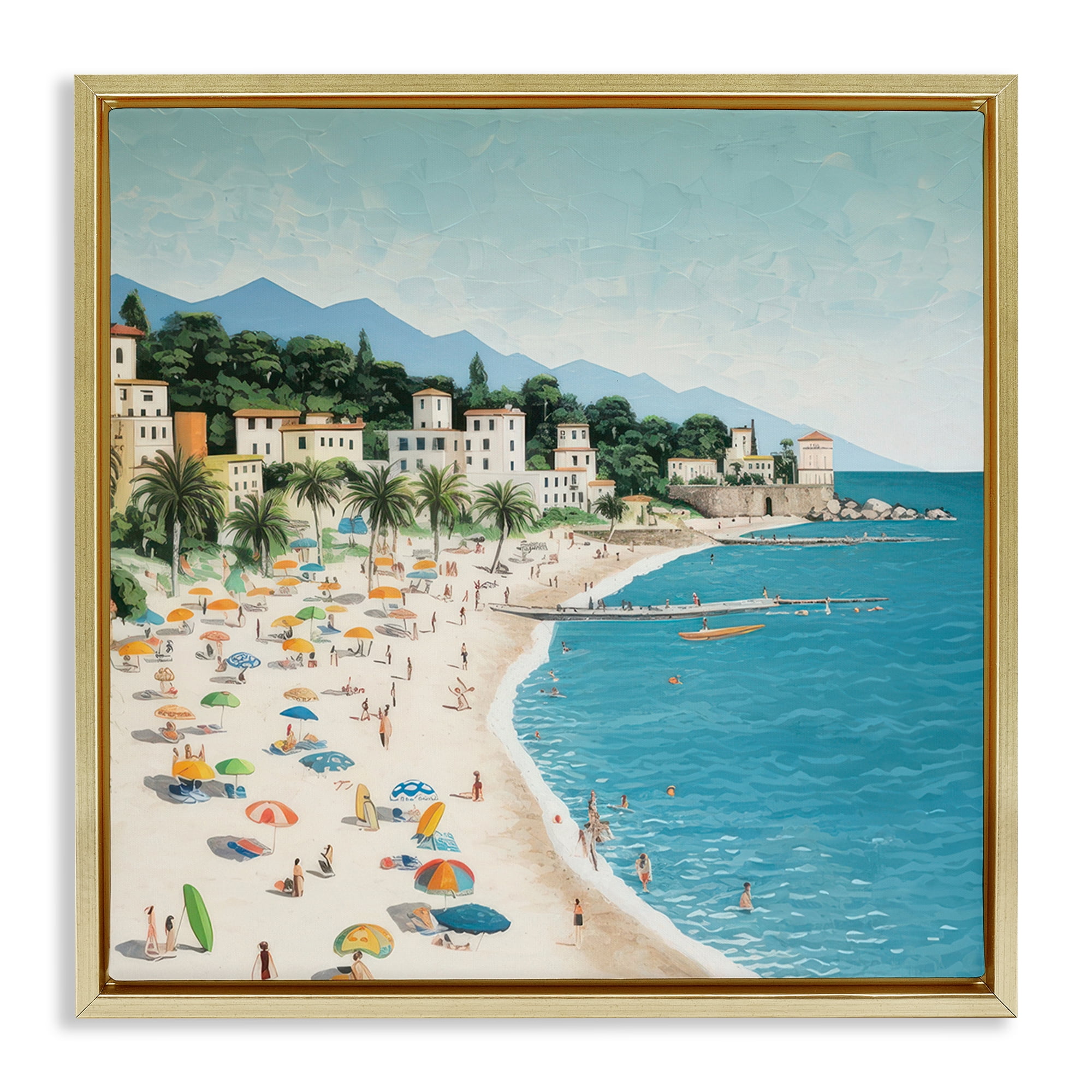 Stupell Industries By Water's Edge Nautical & Beach Painting Gold Floater Framed Canvas Art Print Wall Art, 18 x 18