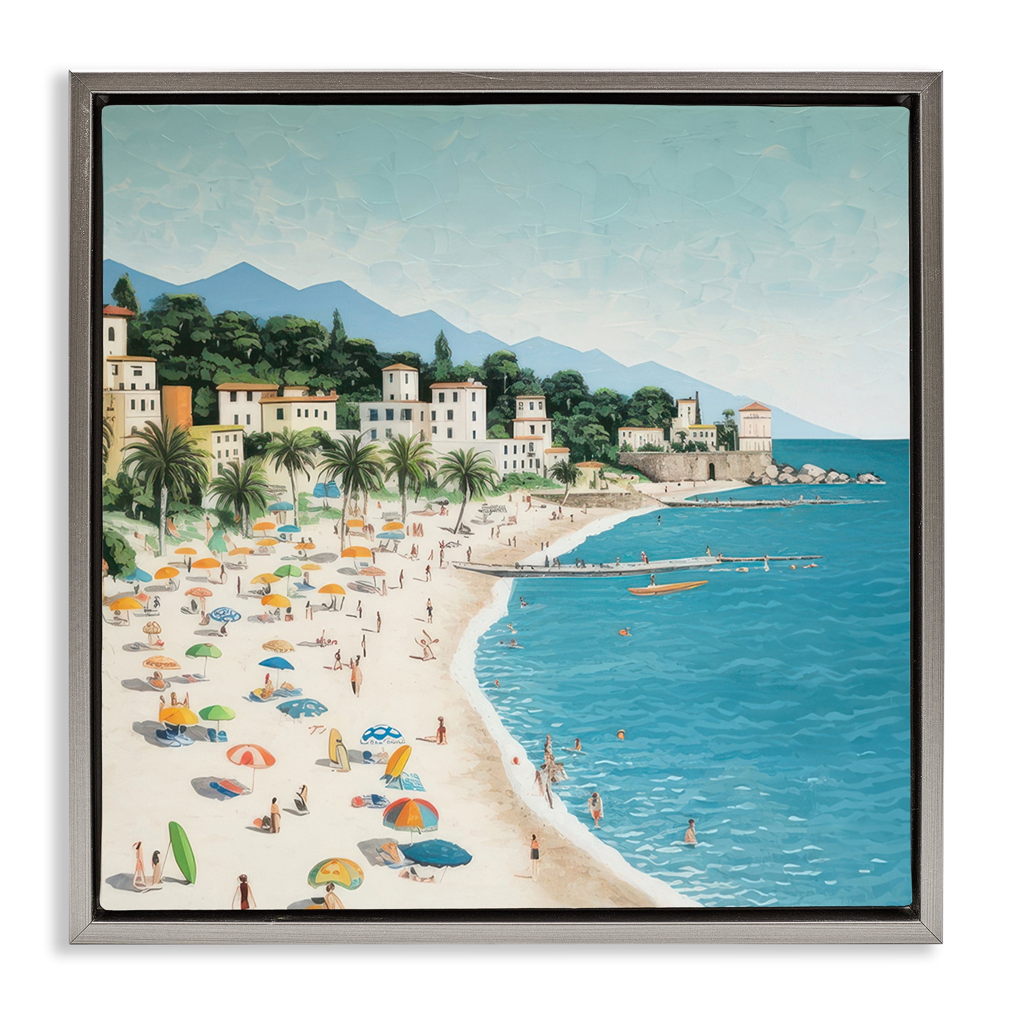 Stupell Industries By Water's Edge Nautical & Beach Painting Gray Floater Framed Canvas Art Print Wall Art, 25 x 25