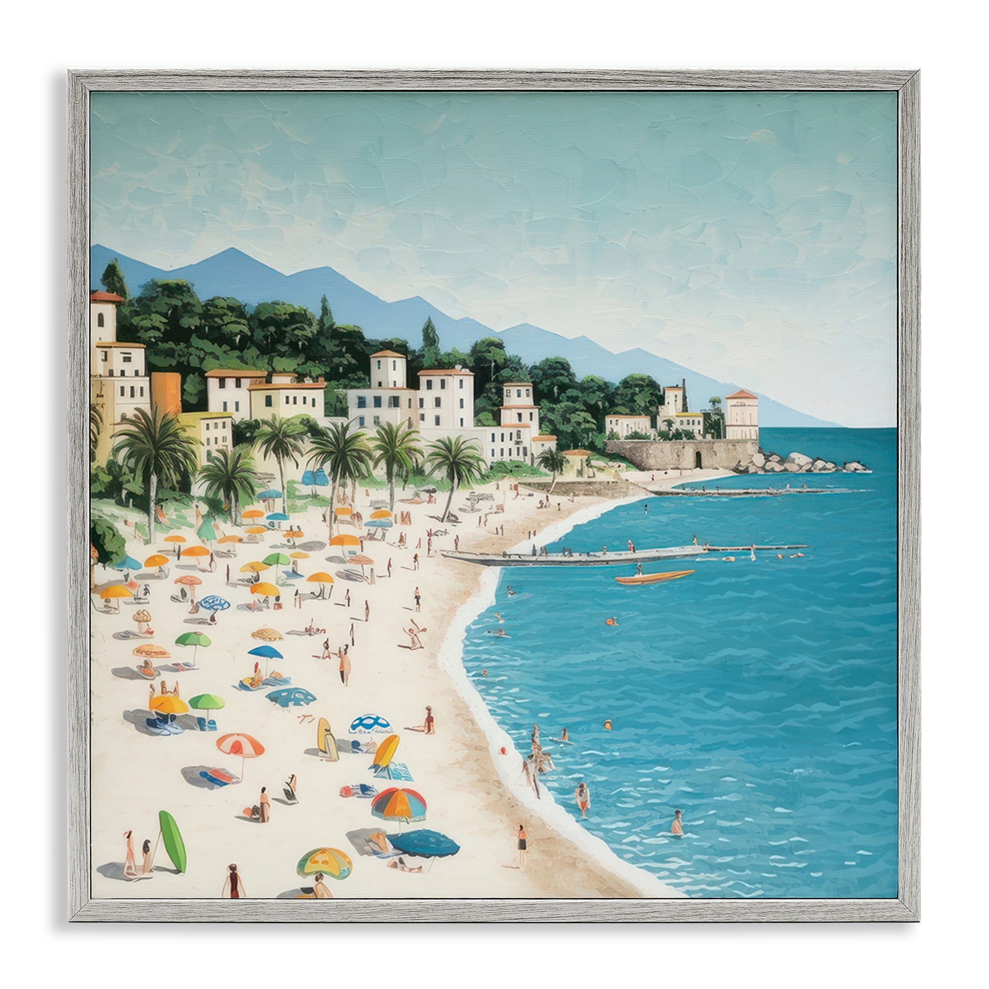 Stupell Industries By Water's Edge Nautical & Beach Painting Gray Framed Art Print Wall Art, 17 x 17