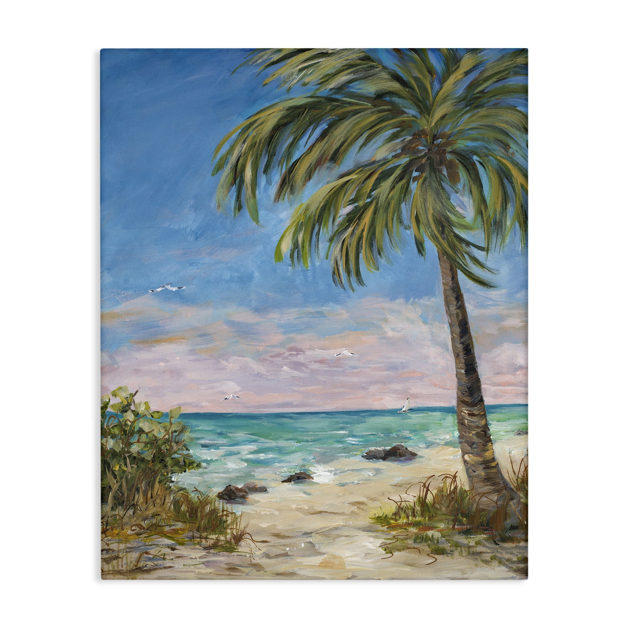 Stupell Industries By the Single Palm Coastal Painting Gallery Wrapped Canvas Art Print Wall Art, 30 x 40