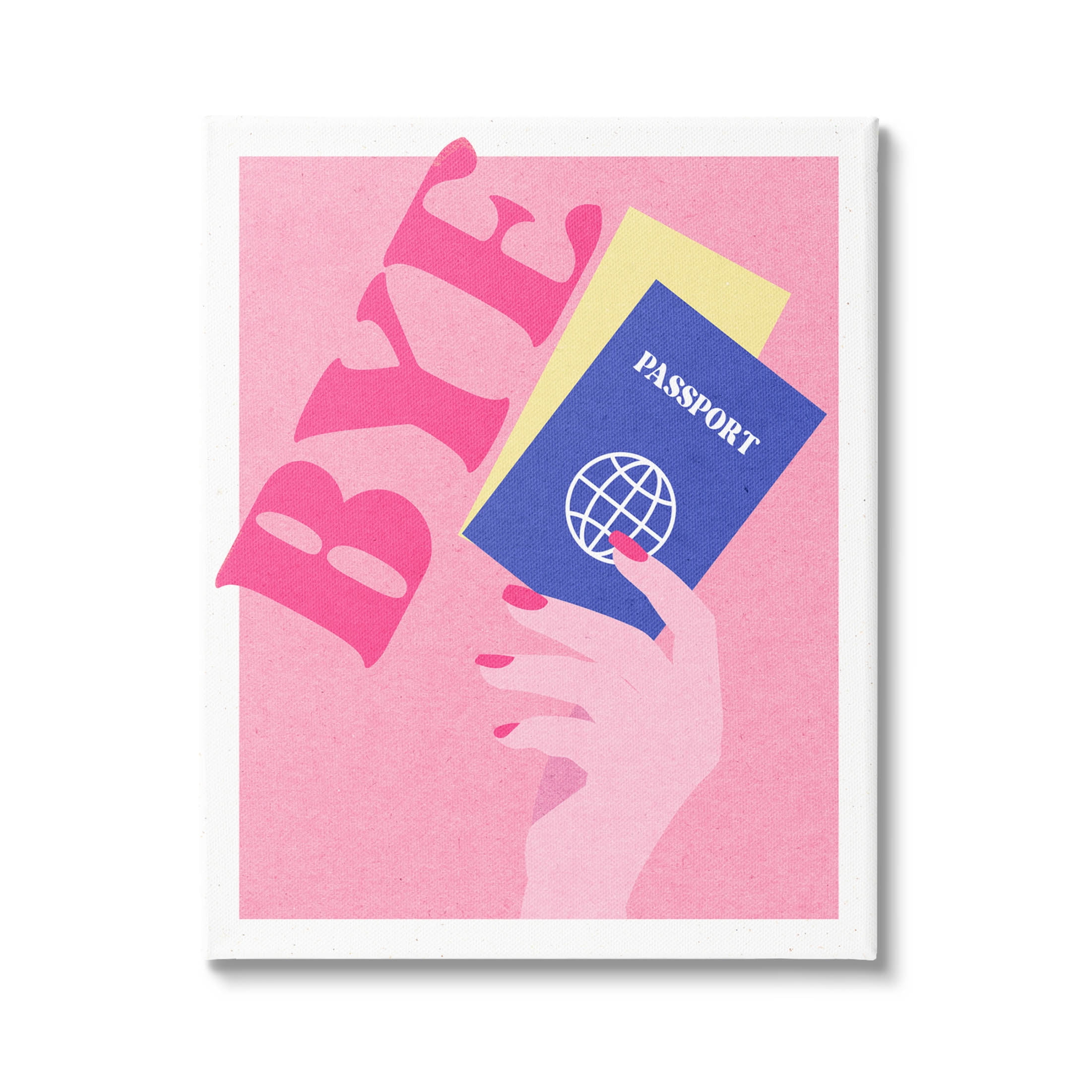 Stupell Industries Bye Holding Travel Passport Graphic Art Gallery Wrapped Canvas Print Wall Art, Design by Daphne Polselli