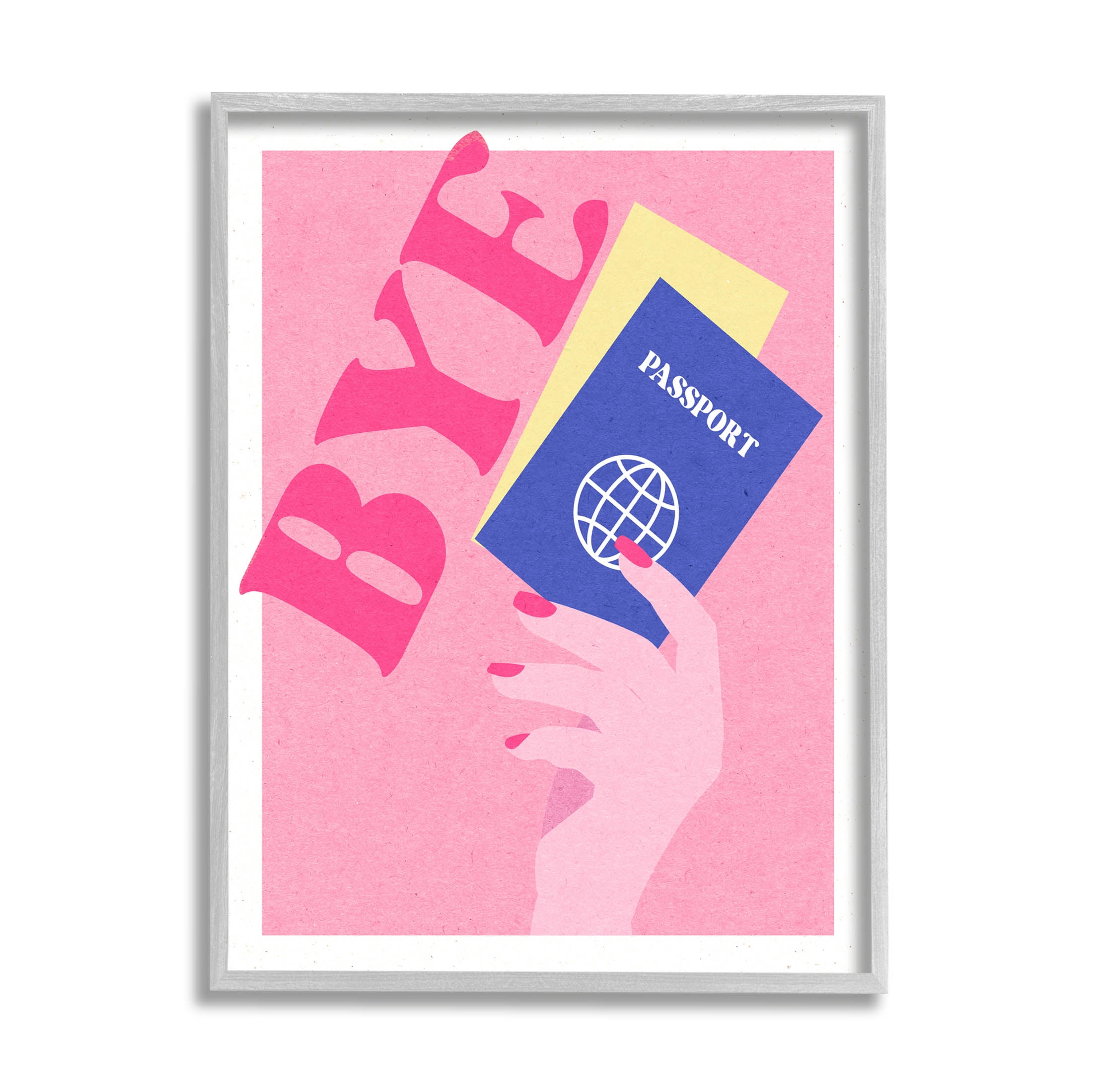 Stupell Industries Bye Holding Travel Passport Graphic Art Gray Framed Art Print Wall Art, Design by Daphne Polselli