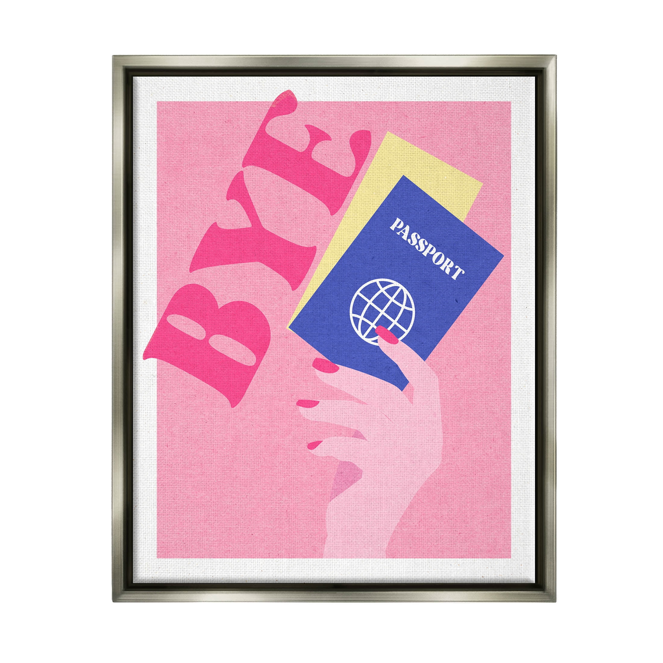 Stupell Industries Bye Holding Travel Passport Graphic Art Luster Gray Floating Framed Canvas Print Wall Art, Design by Daphne Polselli
