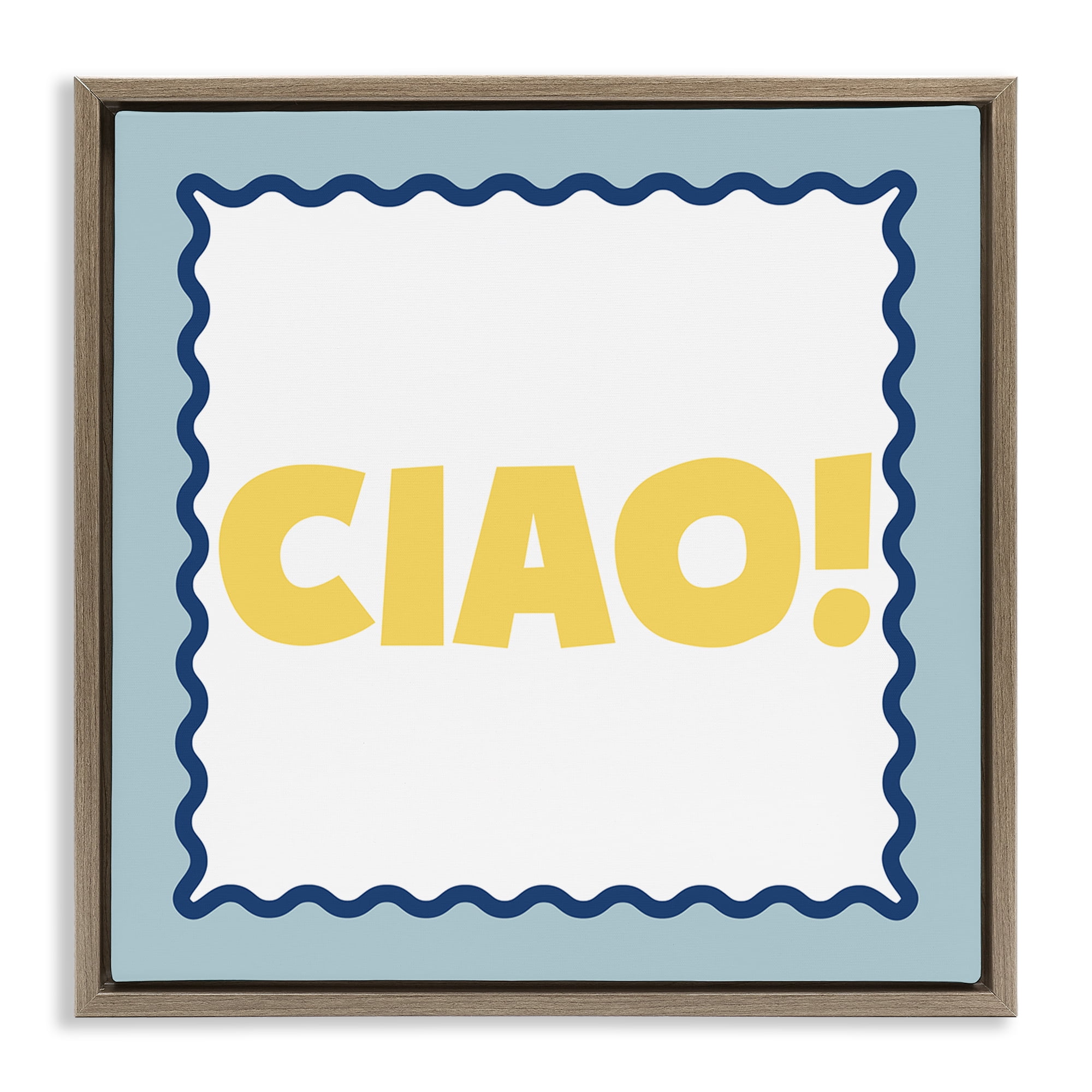 Stupell Industries CIAO! Bold Yellow Typography Brown Framed Floater Canvas Wall Art, design by SD Graphics Studio