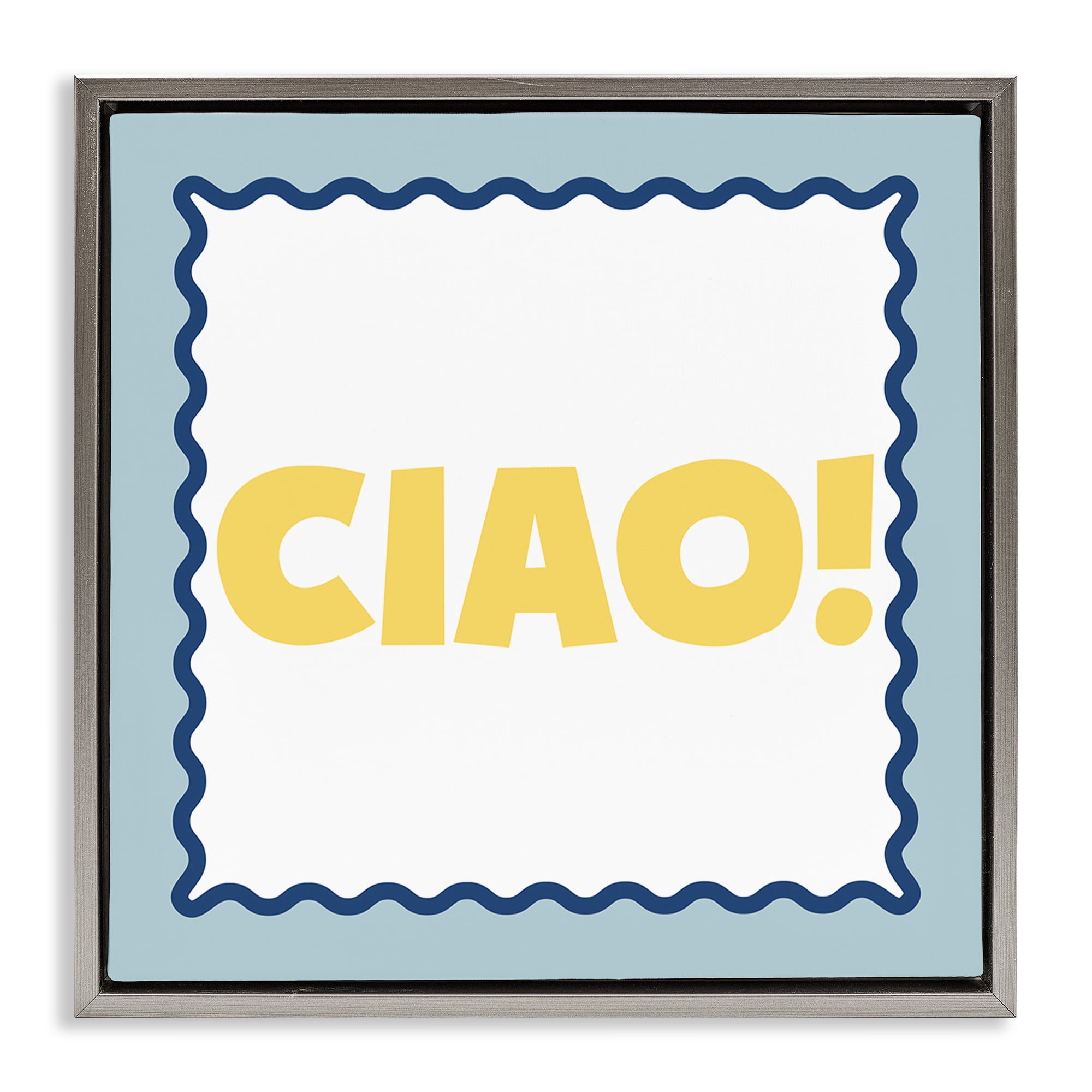 Stupell Industries CIAO! Bold Yellow Typography Gray Framed Floater Canvas Wall Art, design by SD Graphics Studio