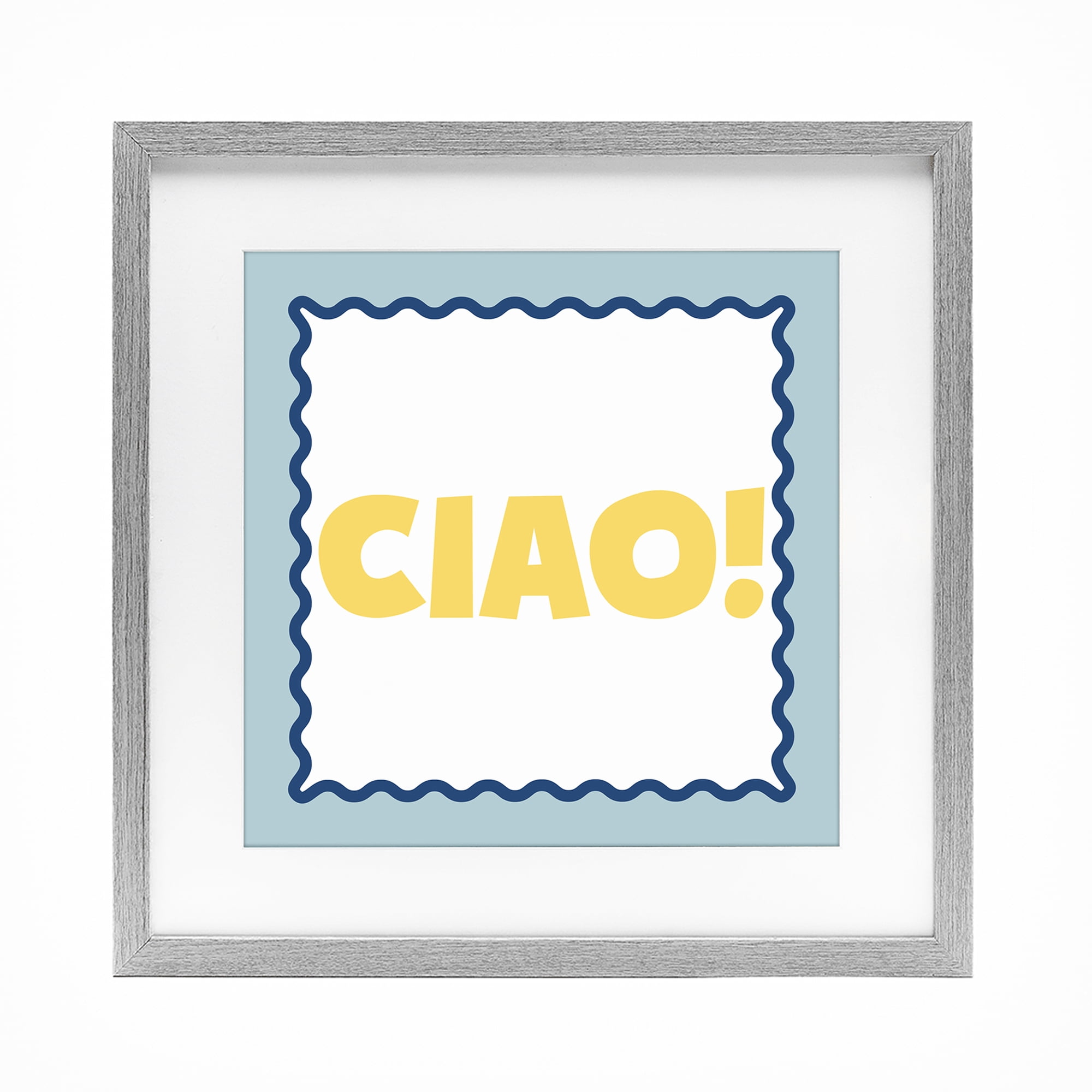 Stupell Industries CIAO! Bold Yellow Typography Gray Framed Print Under Glass, design by SD Graphics Studio