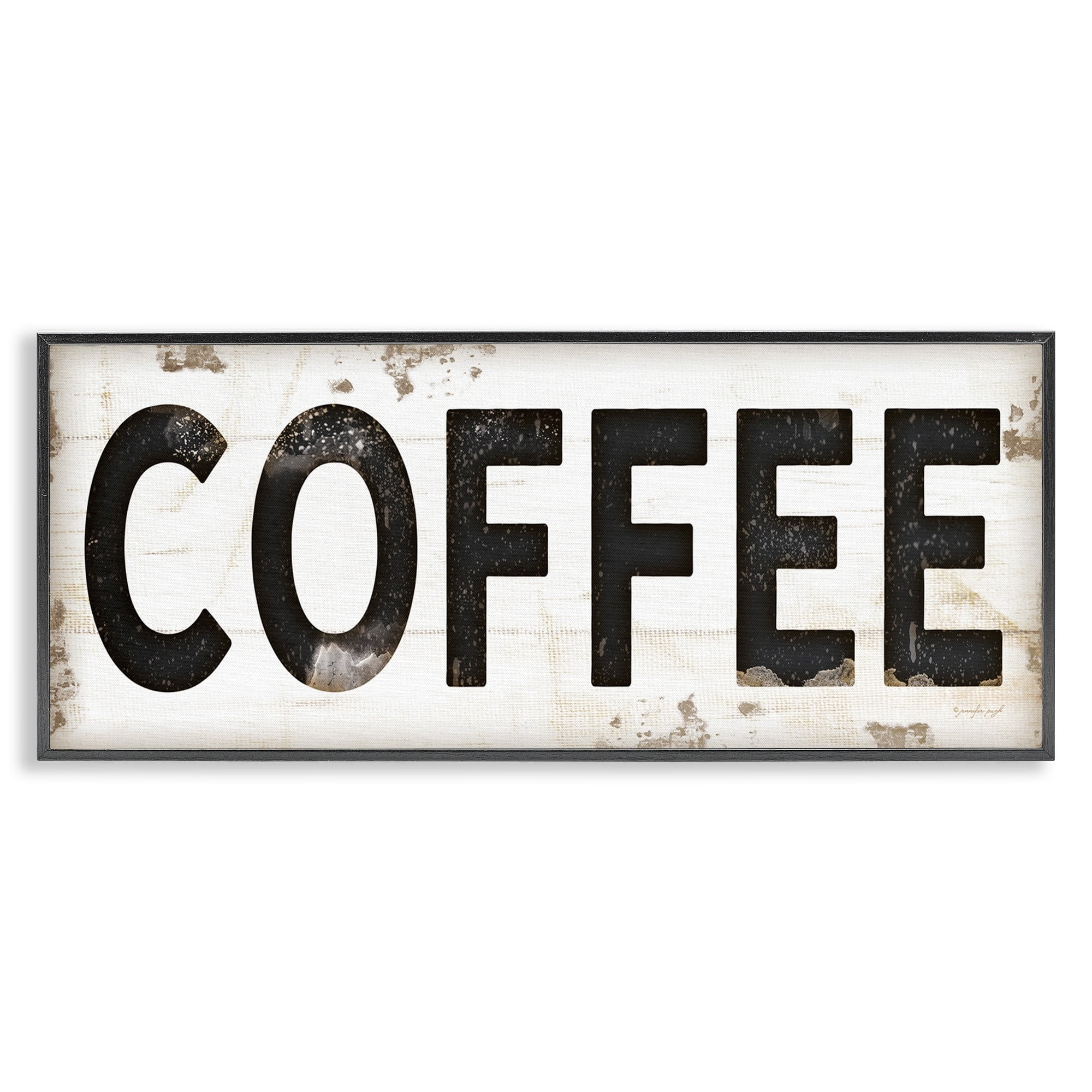 Stupell Industries COFFEE Typography Vintage Sign Graphic Art Black Framed Art Print Wall Art, 10x24, by Jennifer Pugh