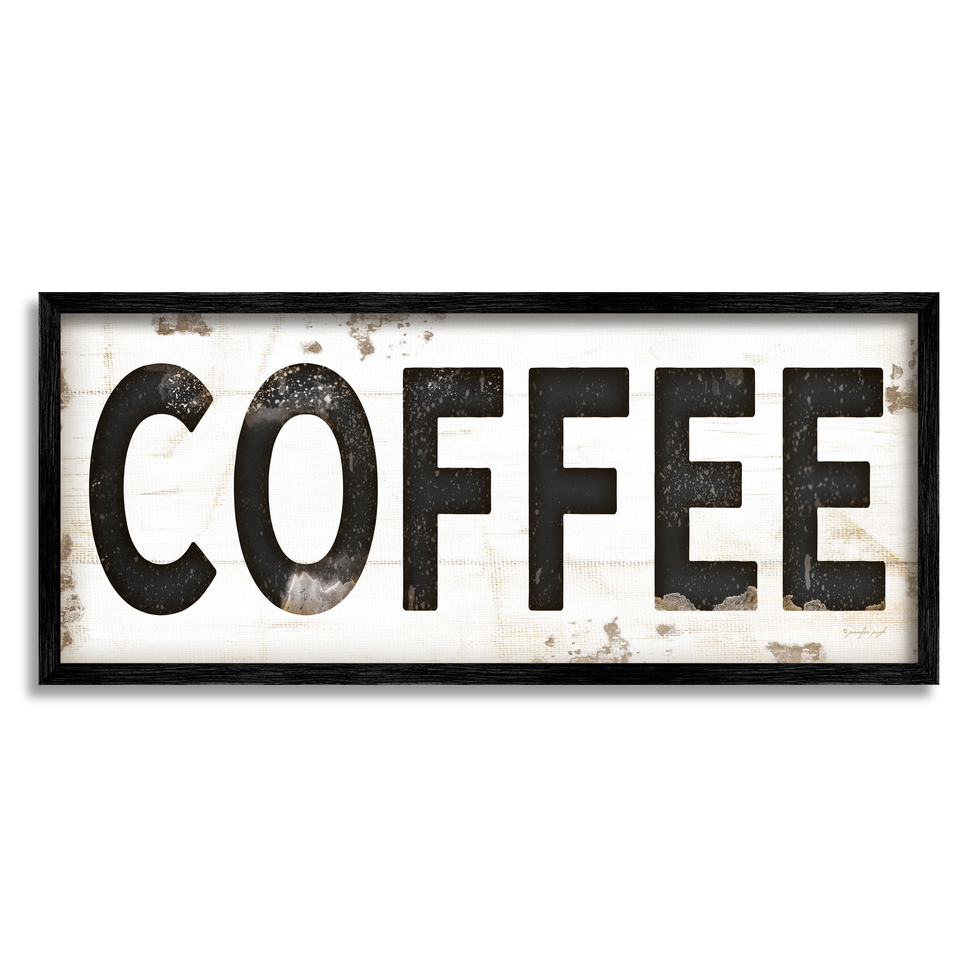 Stupell Industries COFFEE Typography Vintage Sign Graphic Art Black Framed Art Print Wall Art, 13x30, by Jennifer Pugh