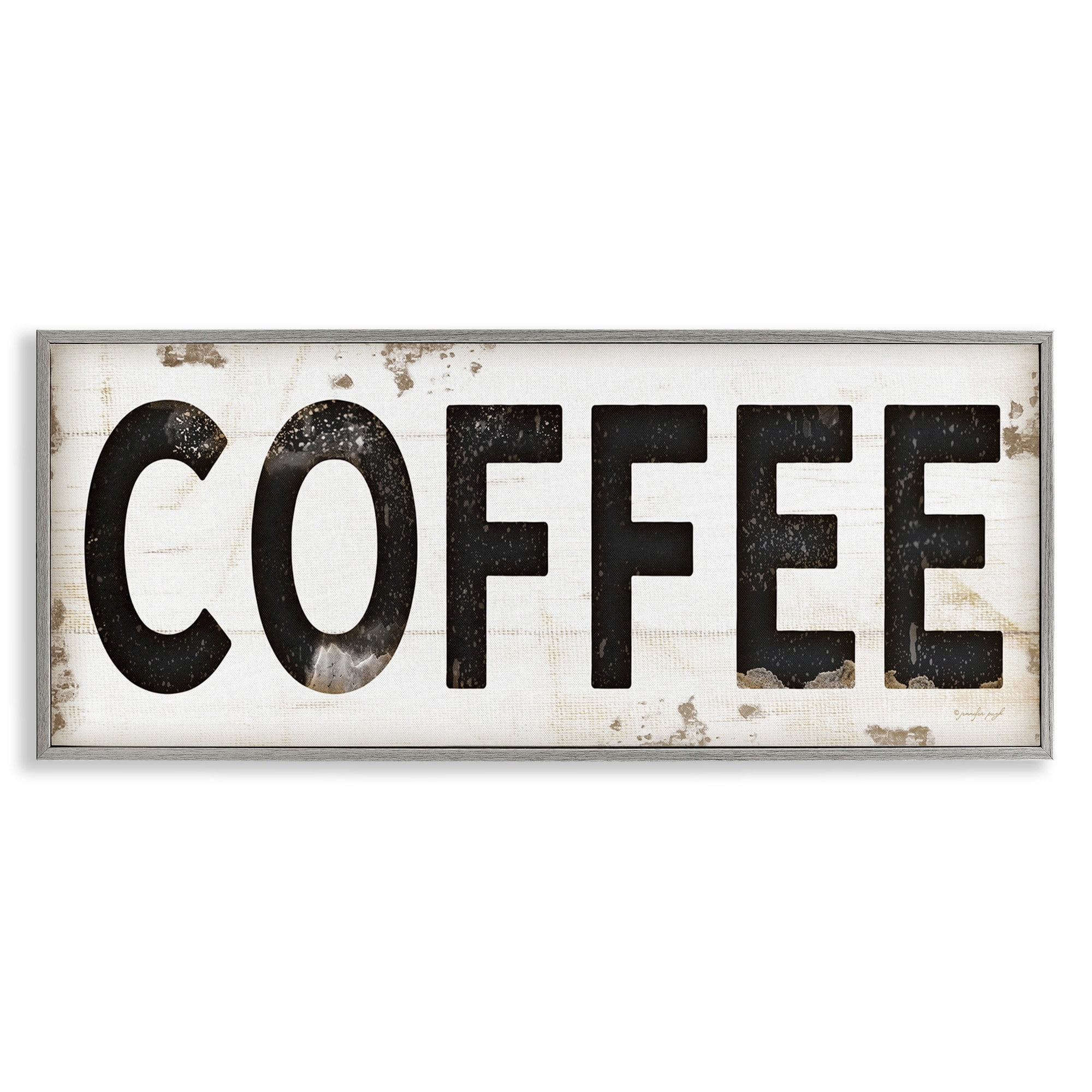 Stupell Industries COFFEE Typography Vintage Sign Graphic Art Gray Framed Art Print Wall Art, 10x24, by Jennifer Pugh