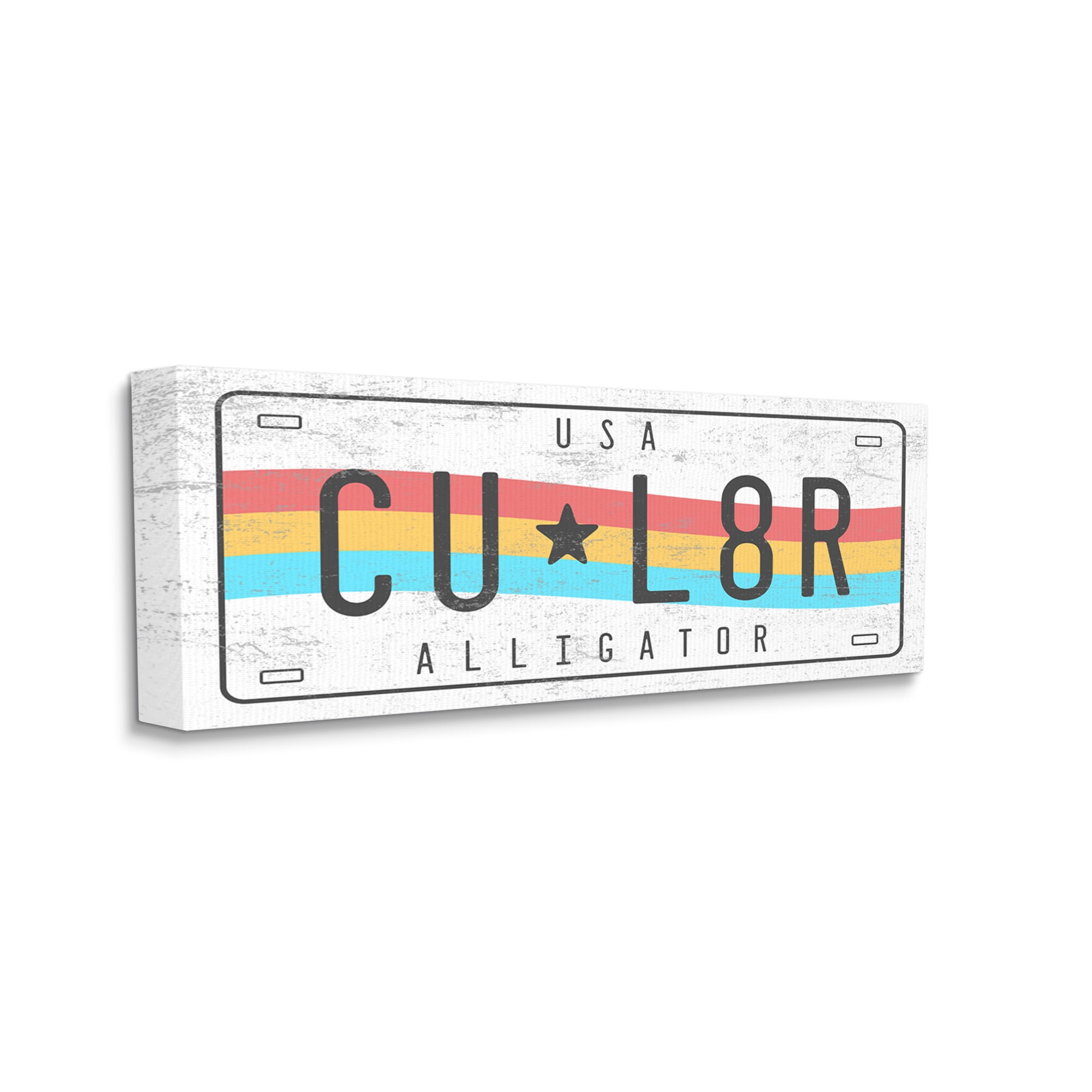 Stupell Industries CU L8R Alligator Rainbow License Plate Humor, 10 x 24, Design by Daphne Polselli