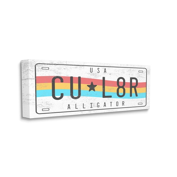 Stupell Industries CU L8R Alligator Rainbow License Plate Humor, 10 x 24, Design by Daphne Polselli