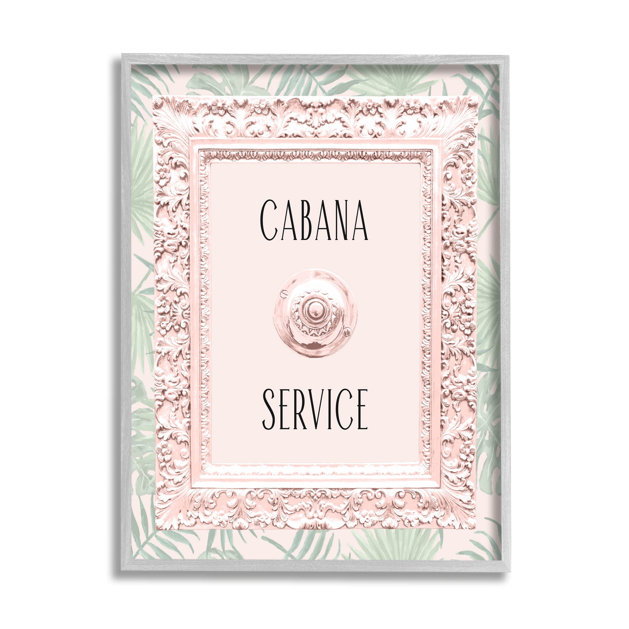 Stupell Industries Cabana Service Tropical Leaves Graphic Art Gray Framed Art Print Wall Art, Design by Lil' Rue