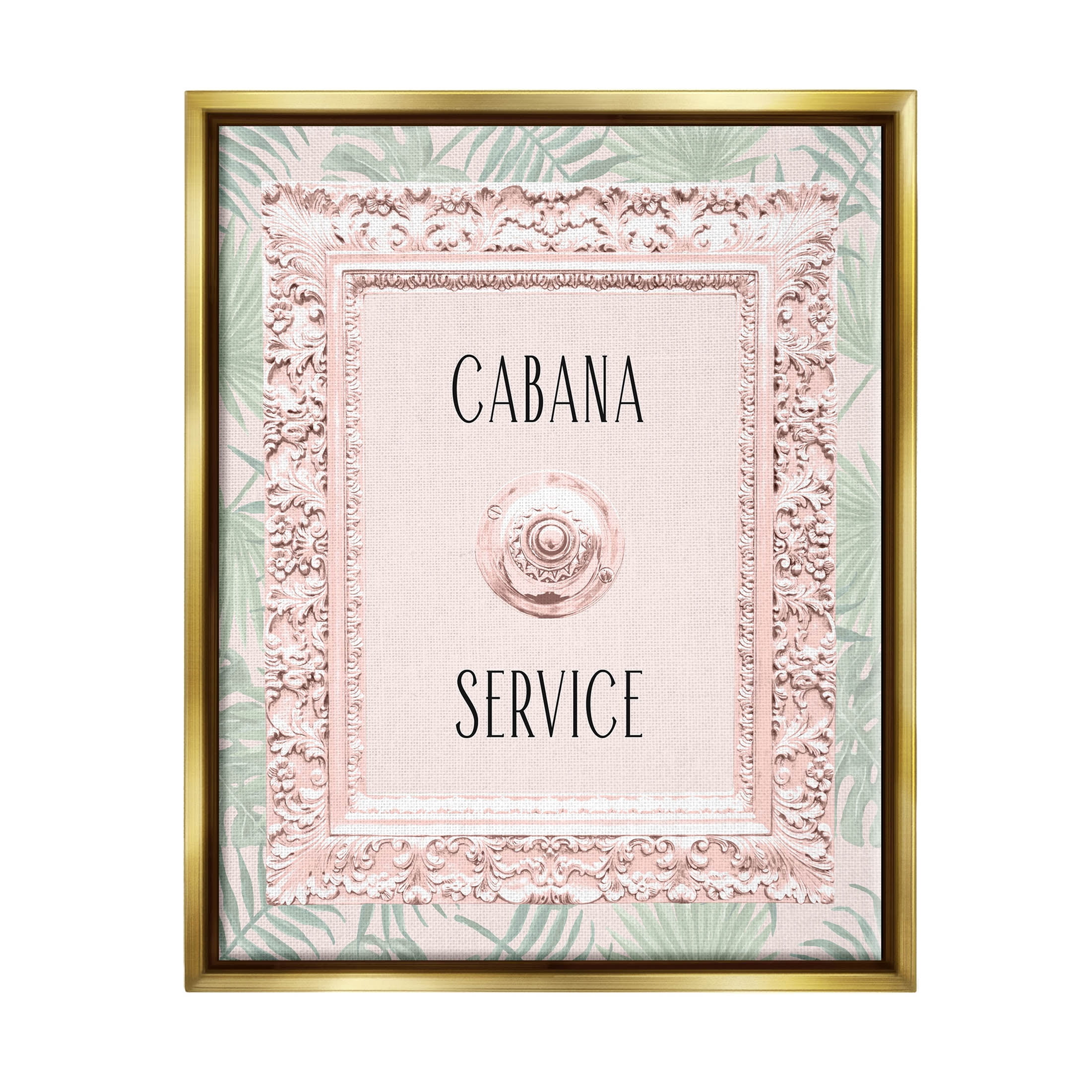 Stupell Industries Cabana Service Tropical Leaves Graphic Art Metallic Gold Floating Framed Canvas Print Wall Art, Design by Lil' Rue