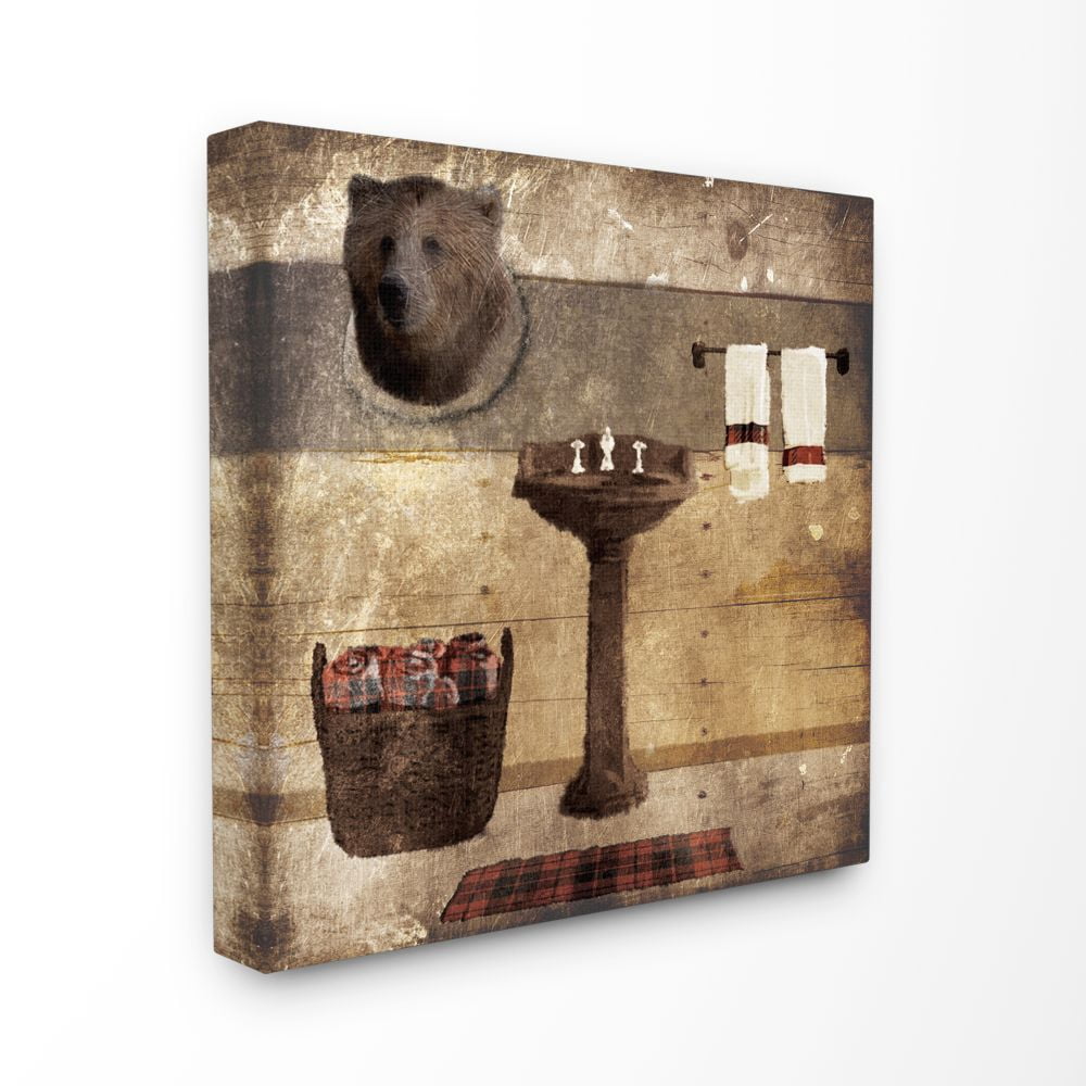 Stupell Industries Cabin Bathroom Country Wood Textured Design Canvas Wall Art by Lauren Gibbons