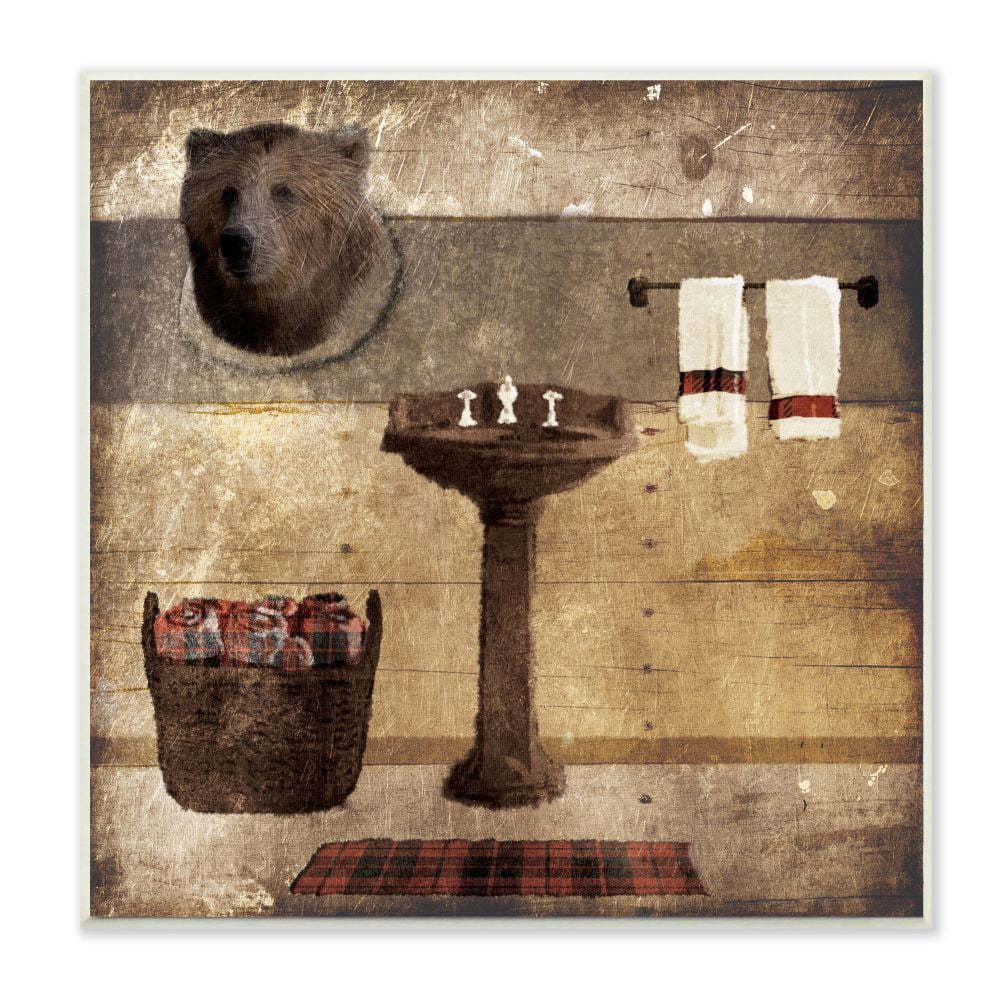 Stupell Industries Cabin Bathroom Country Wood Textured Design Wall Plaque Art by Lauren Gibbons