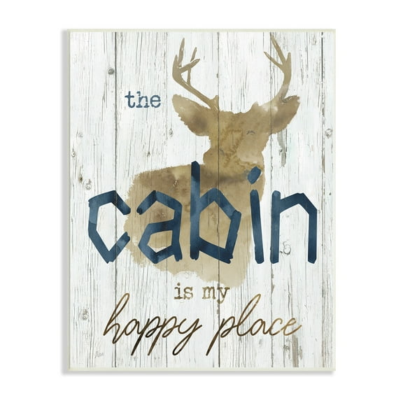 Stupell Industries Cabin Happy Place Rustic Deer Silhouette Sign , 10 x 15, Design by Nan