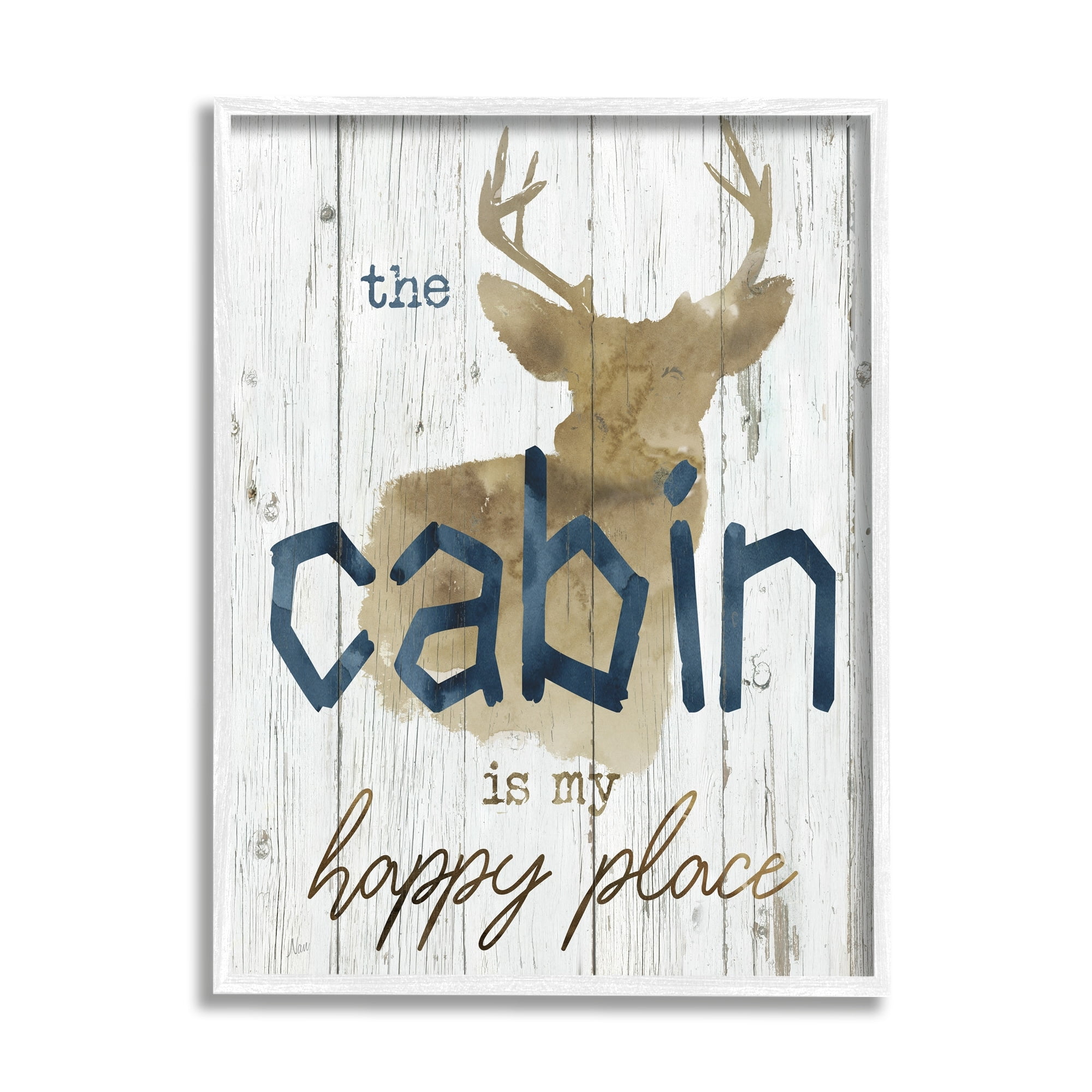 Stupell Industries Cabin Happy Place Rustic Deer Silhouette Sign , 11 x 14, Design by Nan
