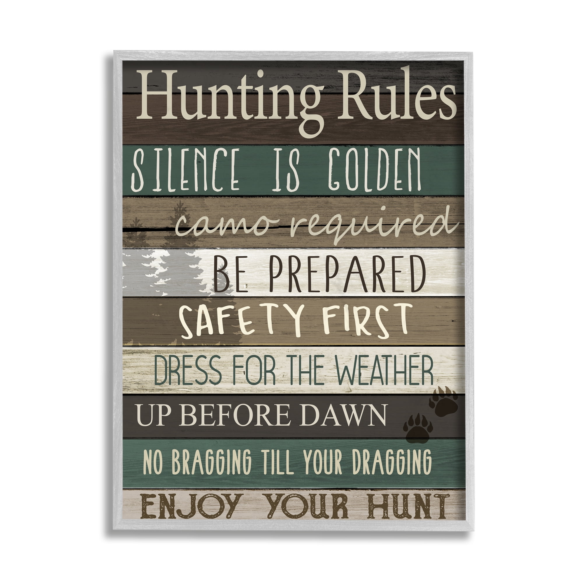 Stupell Industries Cabin Hunting Rules Rustic Charm Brown Green Gray Framed by Kim Allen