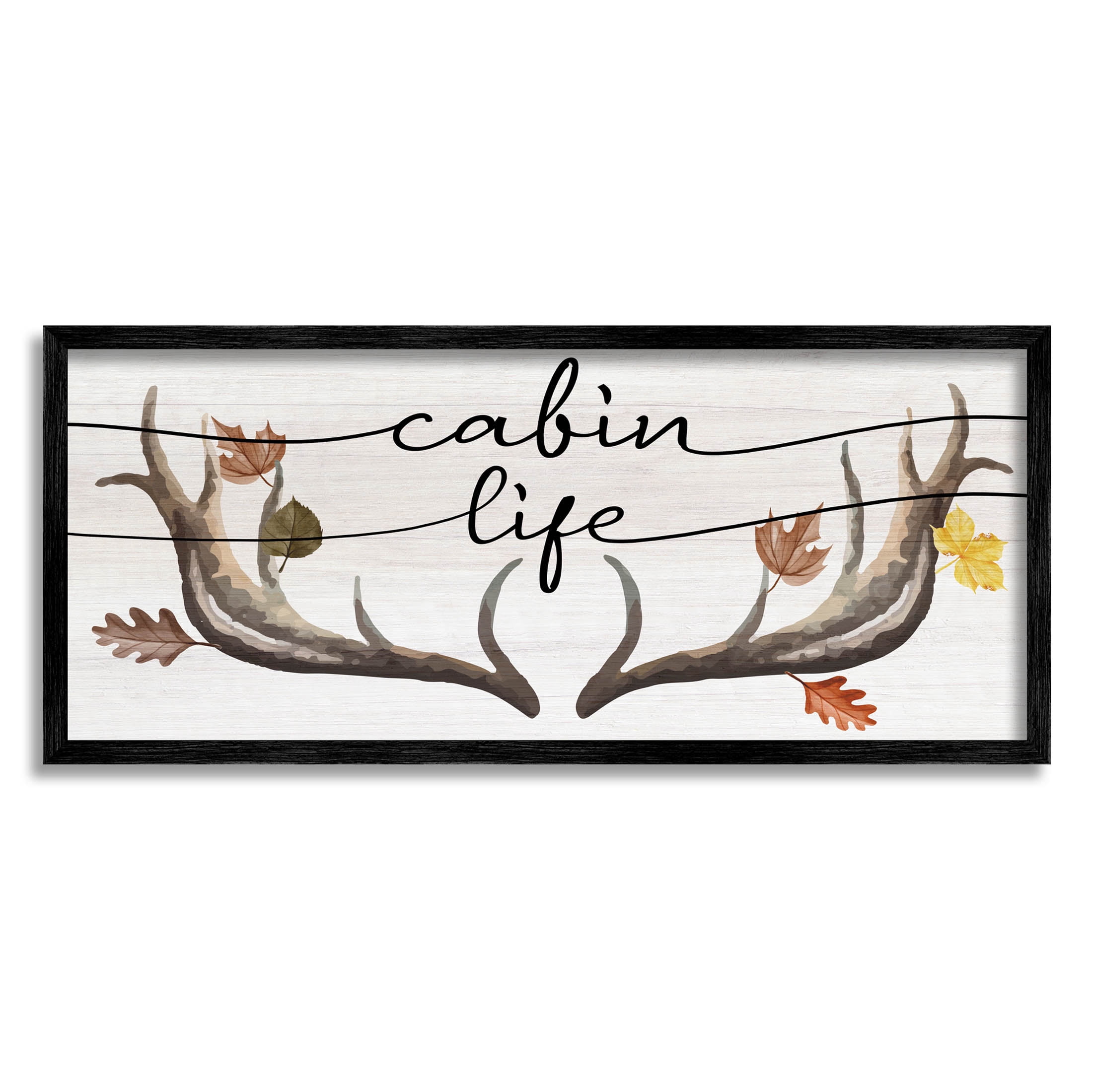 Stupell Industries Cabin Life Autumn Antlers Graphic Art Black Framed Art Print Wall Art, Design by Lil' Rue