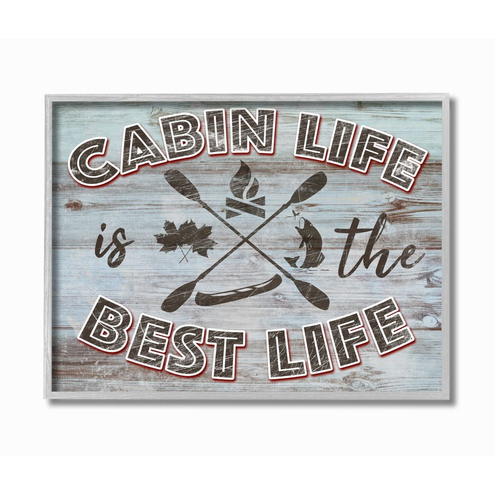 Stupell Industries Cabin Life Country Home Wood Textured Word Design Gray Farmhouse Rustic Framed Giclee Texturized Art by Marcus Prime