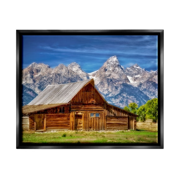 Stupell Industries Cabin Mountain Range Landscape Landscape Photography Black Floater Framed Art Print Wall Art