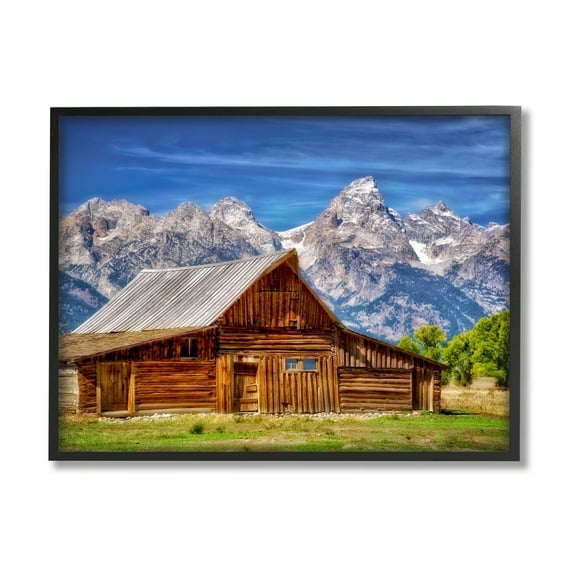 Stupell Industries Cabin Mountain Range Landscape Landscape Photography Black Framed Art Print Wall Art
