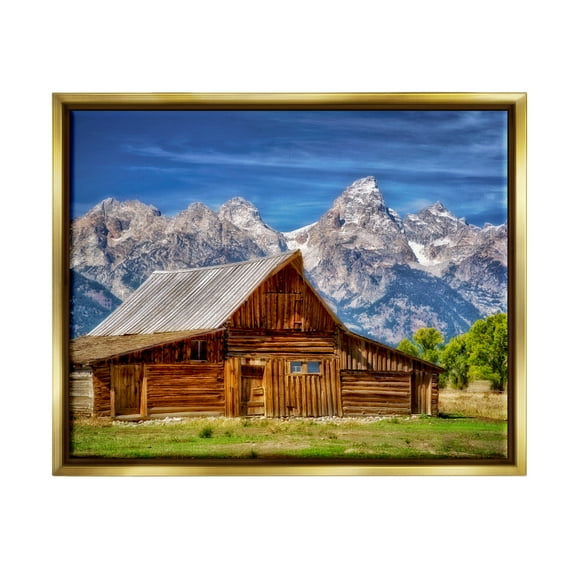 Stupell Industries Cabin Mountain Range Landscape Landscape Photography Gold Floater Framed Art Print Wall Art