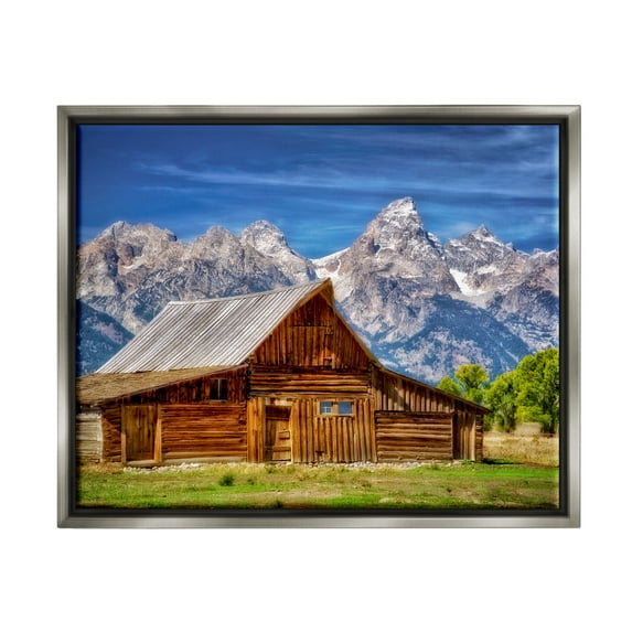 Stupell Industries Cabin Mountain Range Landscape Landscape Photography Gray Floater Framed Art Print Wall Art