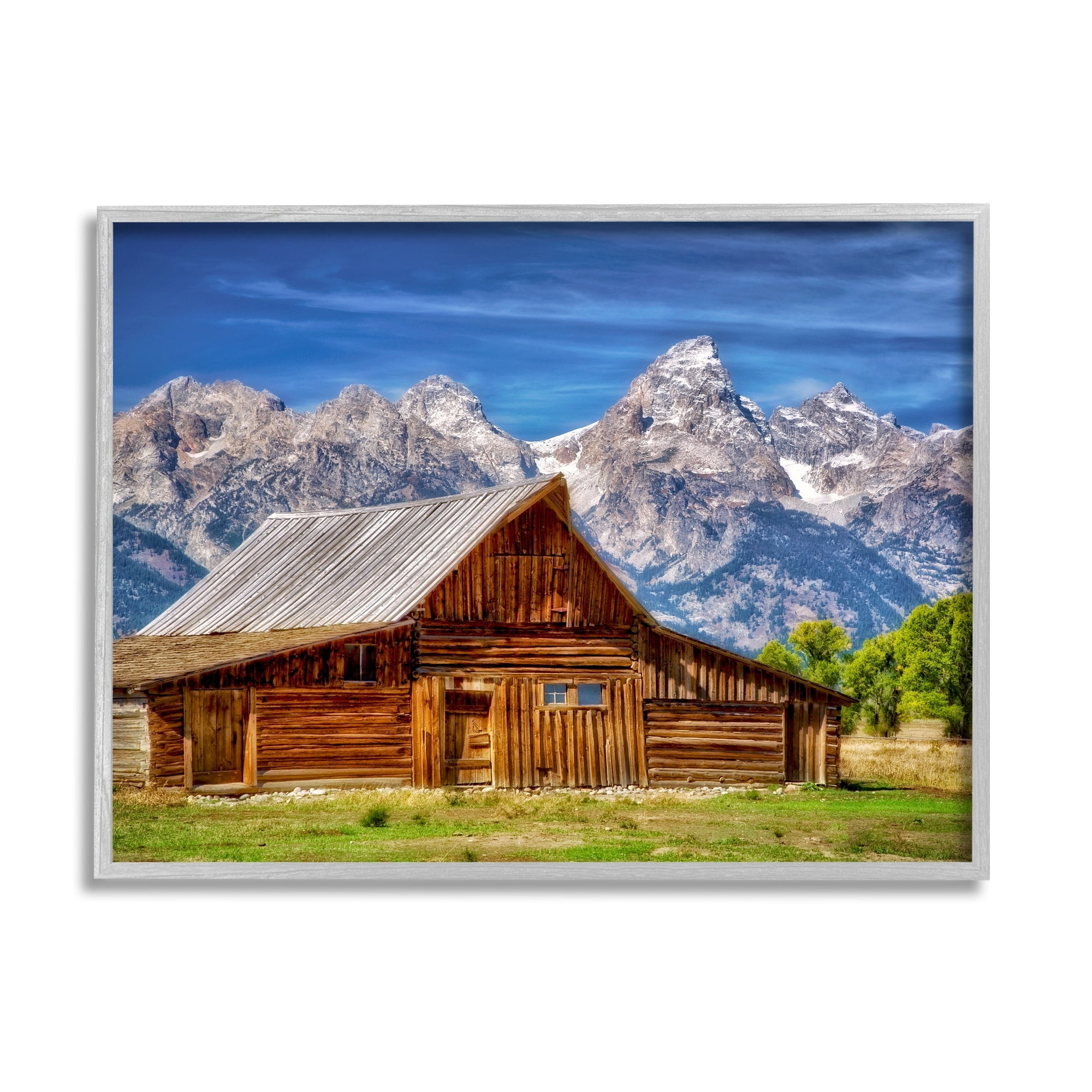 Stupell Industries Cabin Mountain Range Landscape Landscape Photography Gray Framed Art Print Wall Art