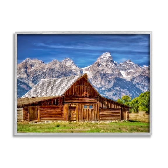Stupell Industries Cabin Mountain Range Landscape Landscape Photography Gray Framed Art Print Wall Art