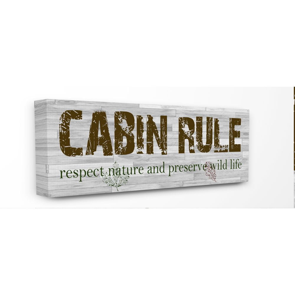 Stupell Industries Cabin Rule Country Home Wood Textured Word Design Canvas Wall Art by Sheldon Lewis