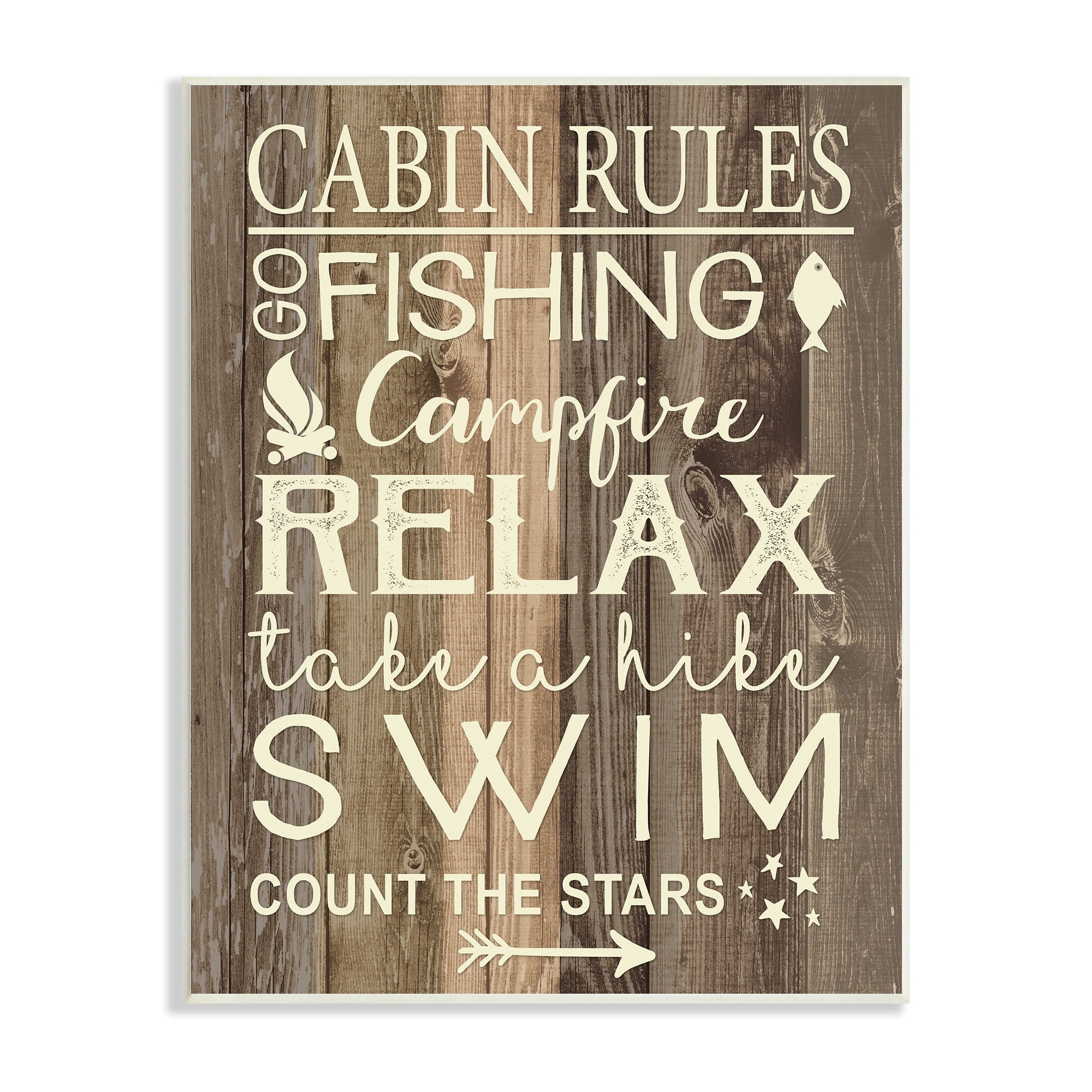 Stupell Industries Cabin Rules Camp Fish Swim Modern Rustic Patterned Sign,10 x 15, Design by Louise Allen Designs