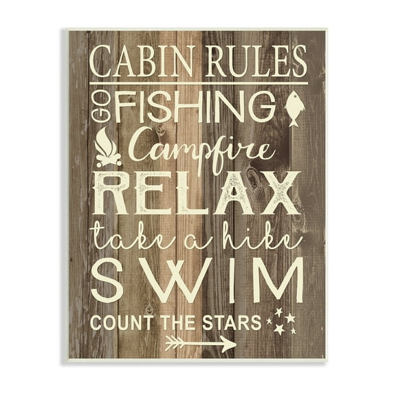 Stupell Industries Cabin Rules Camp Fish Swim Modern Rustic Patterned Sign,13 x 19, Design by Louise Allen Designs
