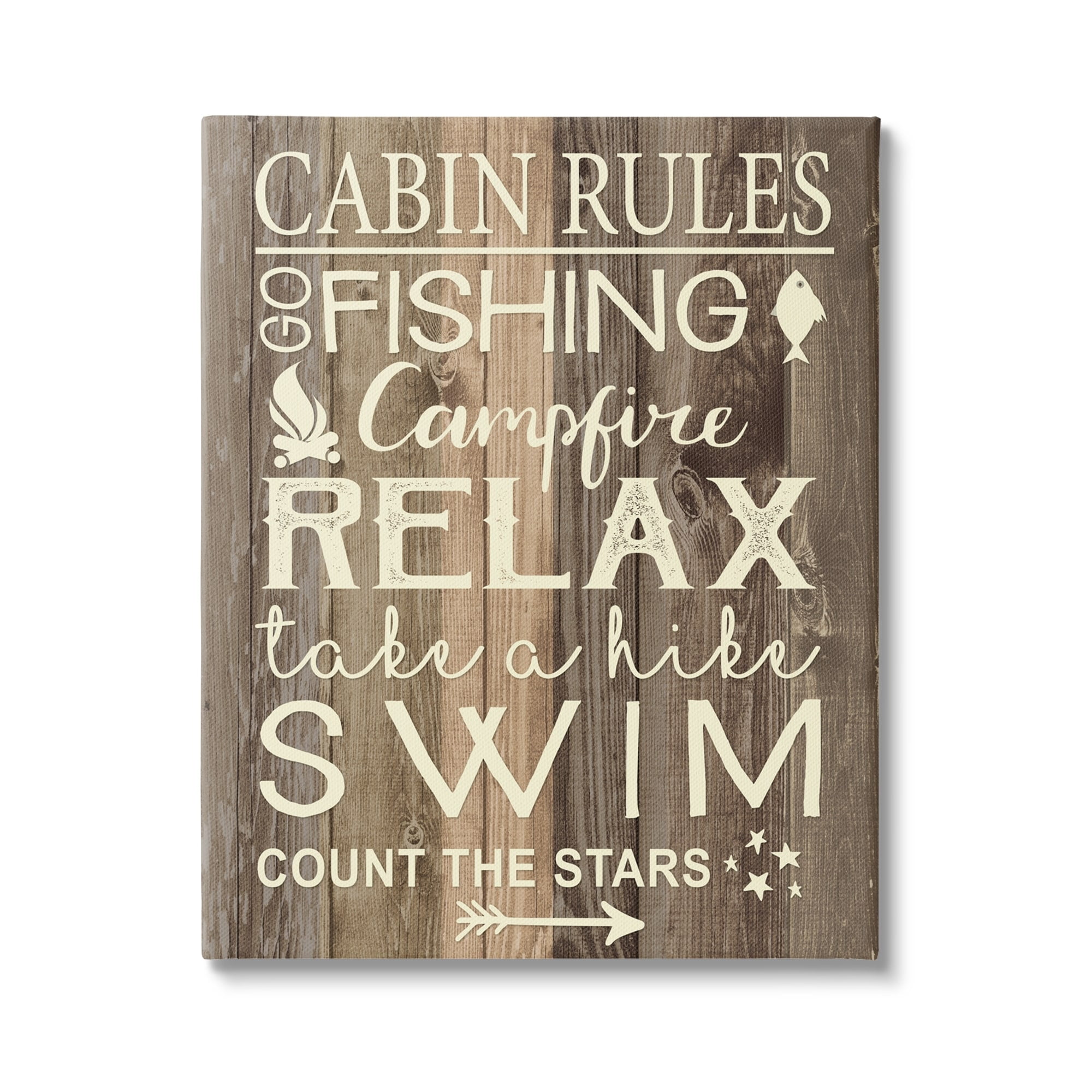 Stupell Industries Cabin Rules Camp Fish Swim Modern Rustic Patterned Sign,16 x 20, Design by Louise Allen Designs