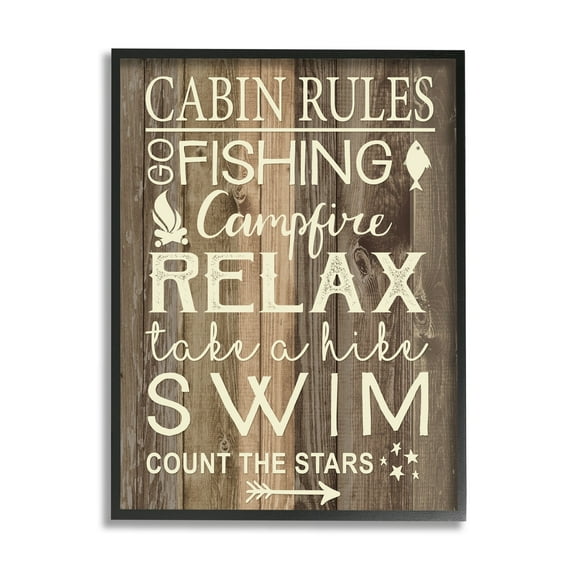 Stupell Industries Cabin Rules Camp Fish Swim Modern Rustic Patterned Sign,16 x 20, Design by Louise Allen Designs