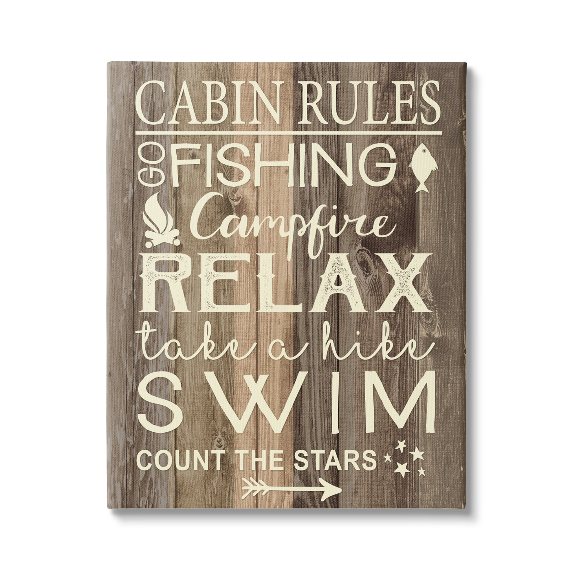 Stupell Industries Cabin Rules Camp Fish Swim Modern Rustic Patterned Sign,24 x 30, Design by Louise Allen Designs