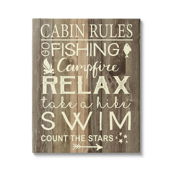 Stupell Industries Cabin Rules Camp Fish Swim Modern Rustic Patterned Sign,36 x 48, Design by Louise Allen Designs
