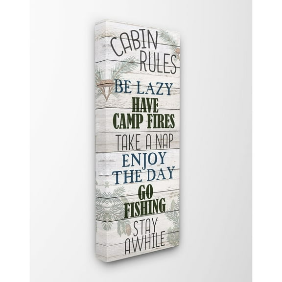 Stupell Industries Cabin Rules Country Landscape Wood Textured Word Design Canvas Wall Art by Ann Bailey