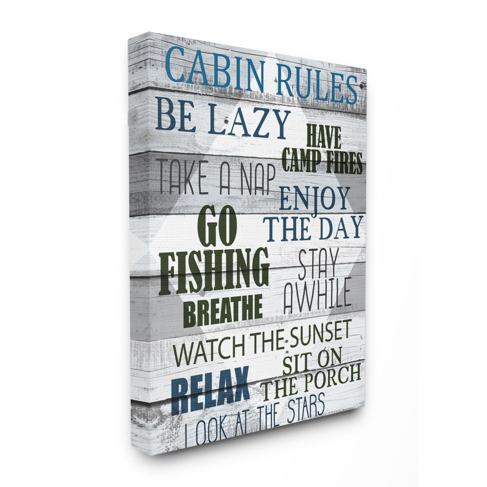 Stupell Industries Cabin Rules Phrases Rustic Grain Green Black Blue Words Canvas Wall Art Design by Kim Allen, 16" x 20"