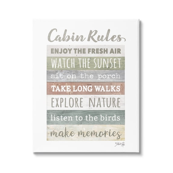 Stupell Industries Cabin Rules Typography Sign Nature Hiking Theme Canvas Wall Art, 30 x 40, Design by Marla Rae