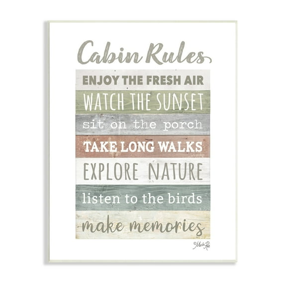 Stupell Industries Cabin Rules Typography Sign Nature Hiking Theme Wood Wall Art, 13 x 19, Design by Marla Rae
