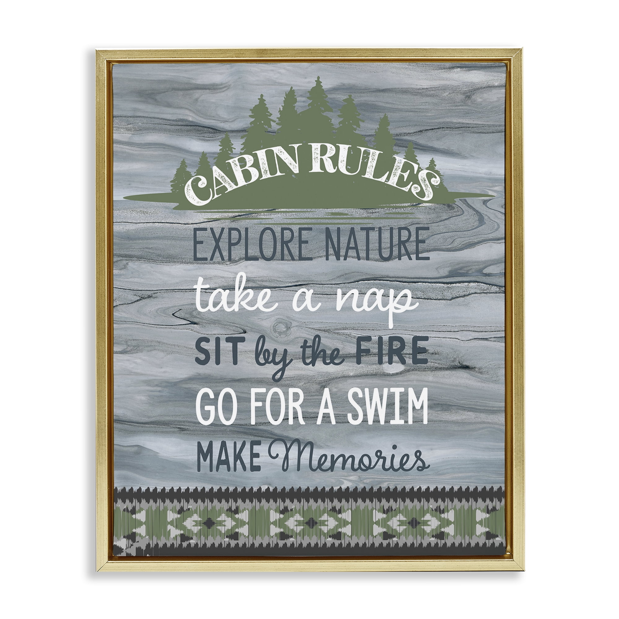 Stupell Industries Cabin Rules with Rustic Pattern Text & Numbers Painting Gold Floater Framed Canvas Art Print Wall Art, 25 x 31