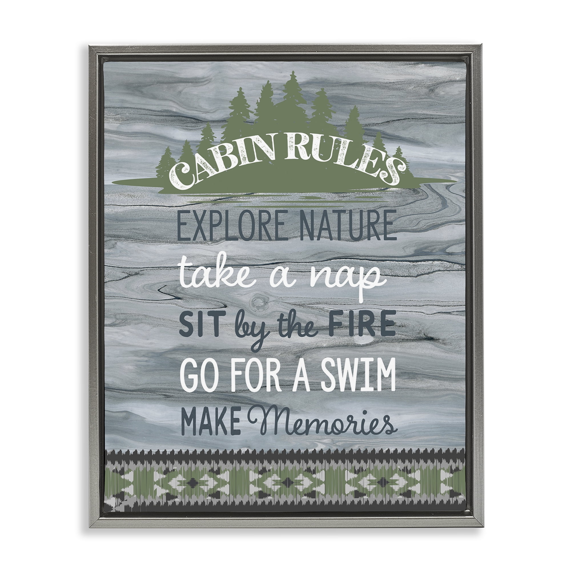 Stupell Industries Cabin Rules with Rustic Pattern Text & Numbers Painting Gray Floater Framed Canvas Art Print Wall Art, 17 x 21