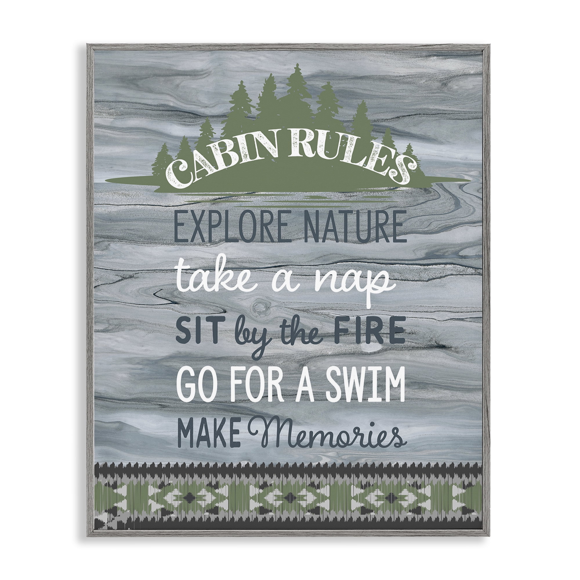Stupell Industries Cabin Rules with Rustic Pattern Text & Numbers Painting Gray Framed Art Print Wall Art, 11 x 14